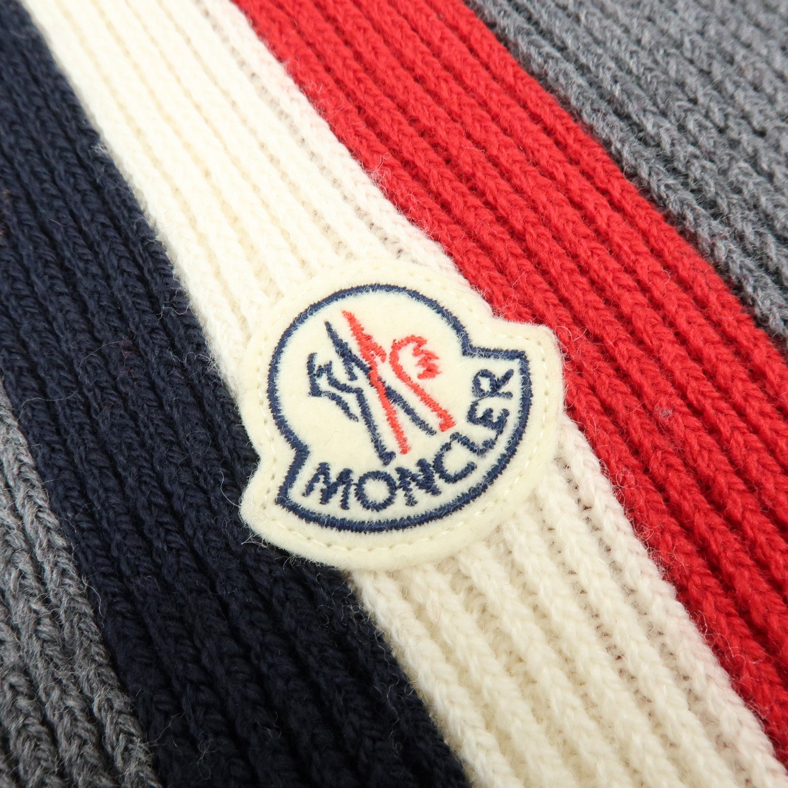 Moncler Wool 100% Scarf Stole Tri-color Gray Navy White Red