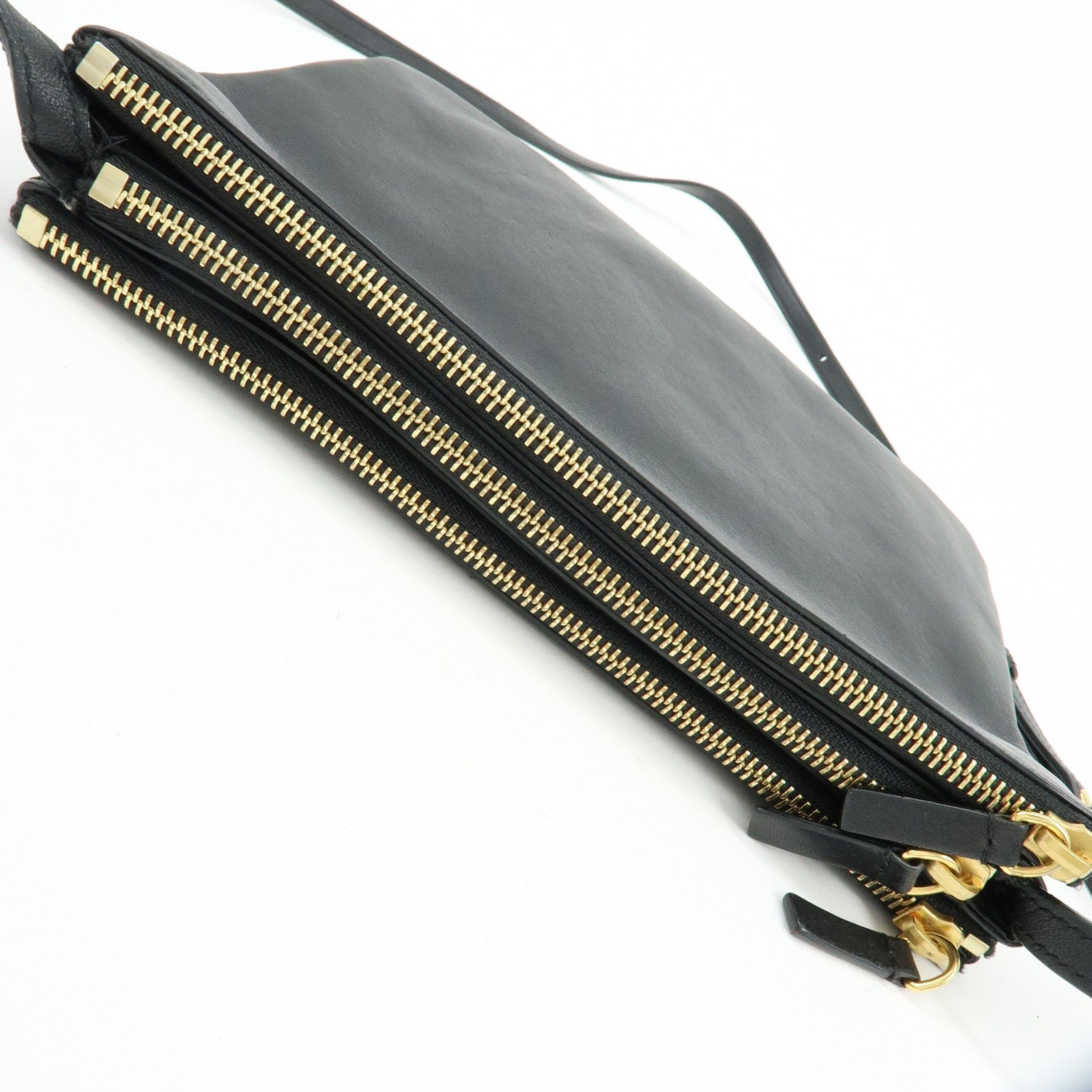 CELINE Trio Bag Leather Shoulder Bag Crossbody Bag Pouch Black