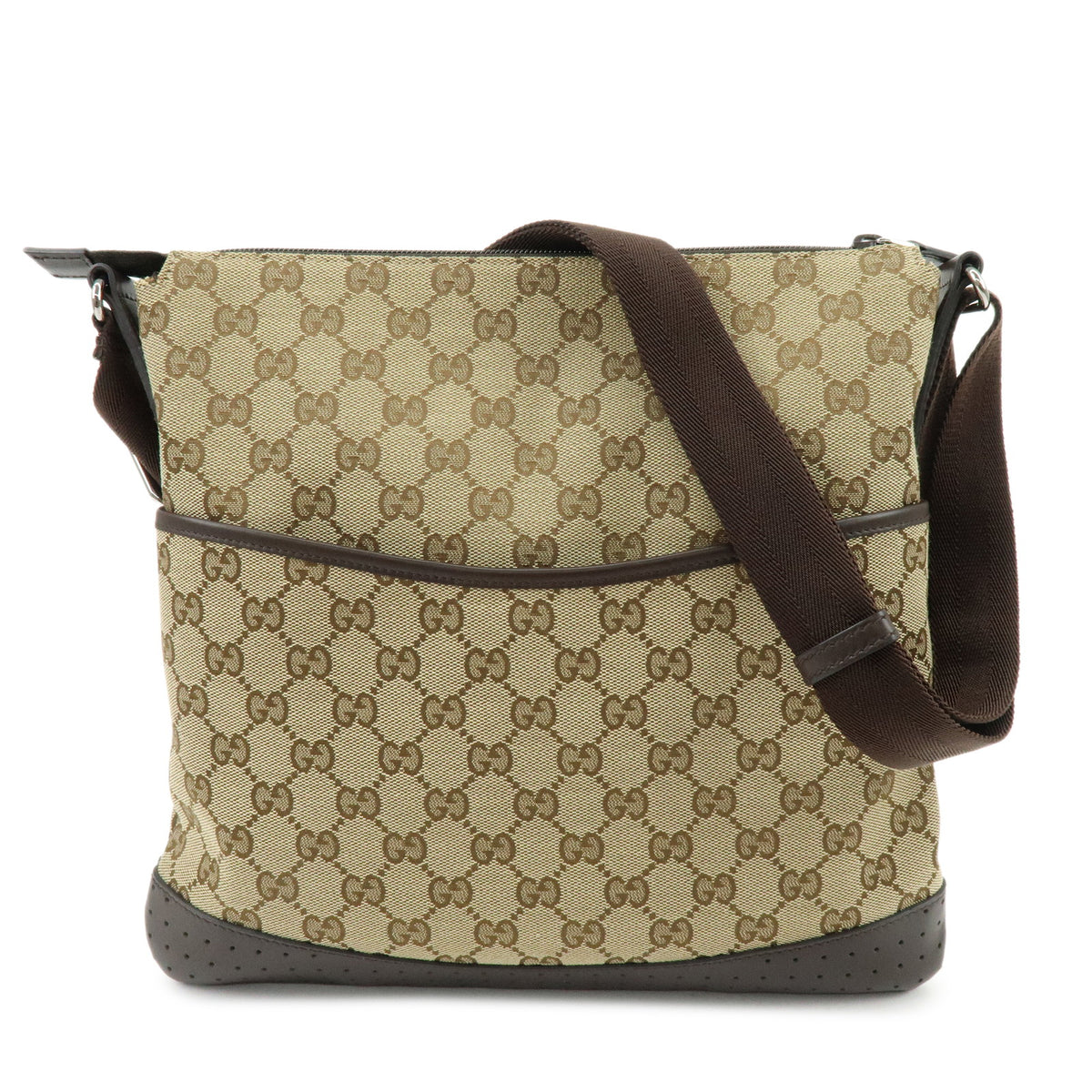GUCCI GG Canvas Leather Shoulder Bag Crossbody Bag Brown 145857