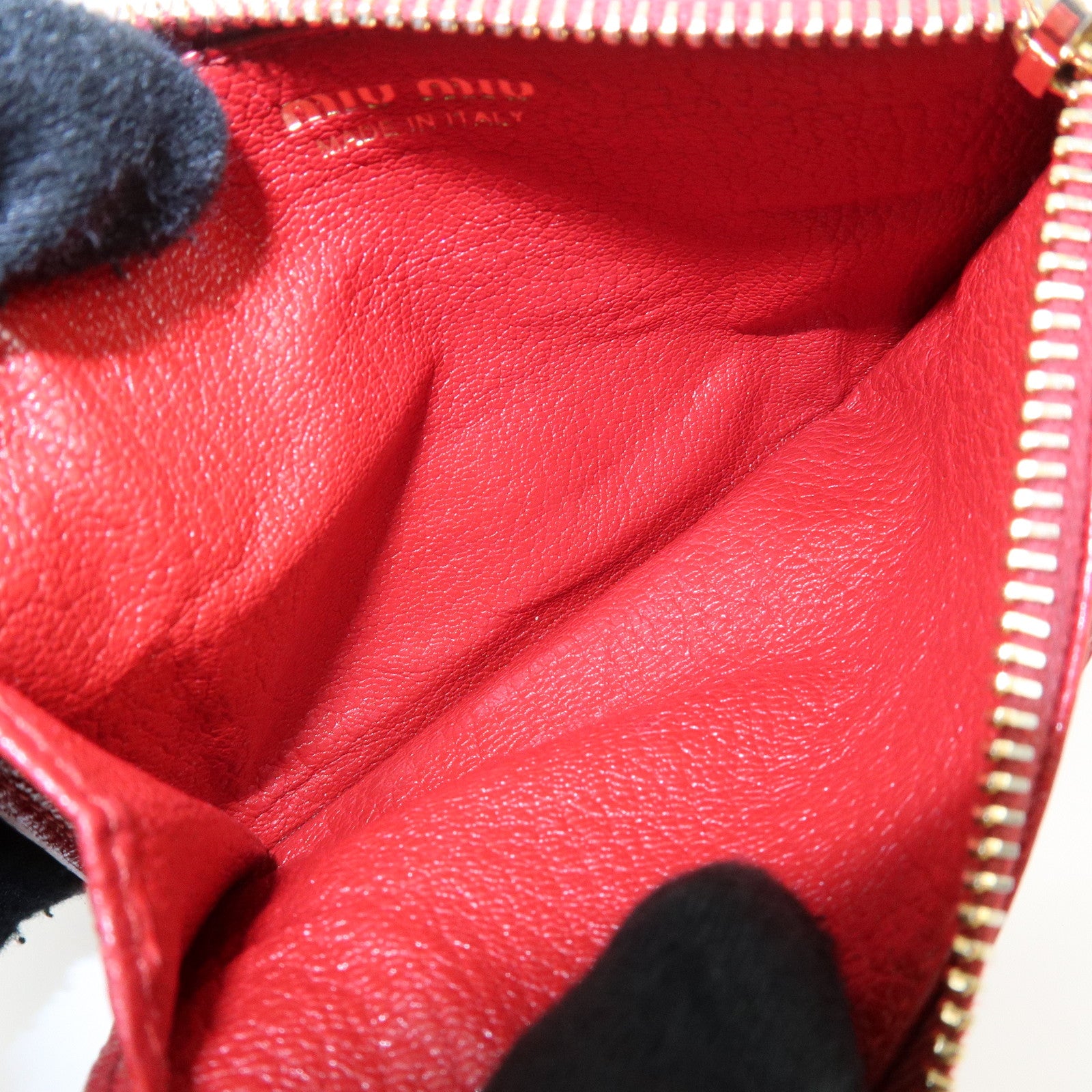 MIU MIU Madras Leather Slim Card Holder Fragment Coin Case Red 5MC446