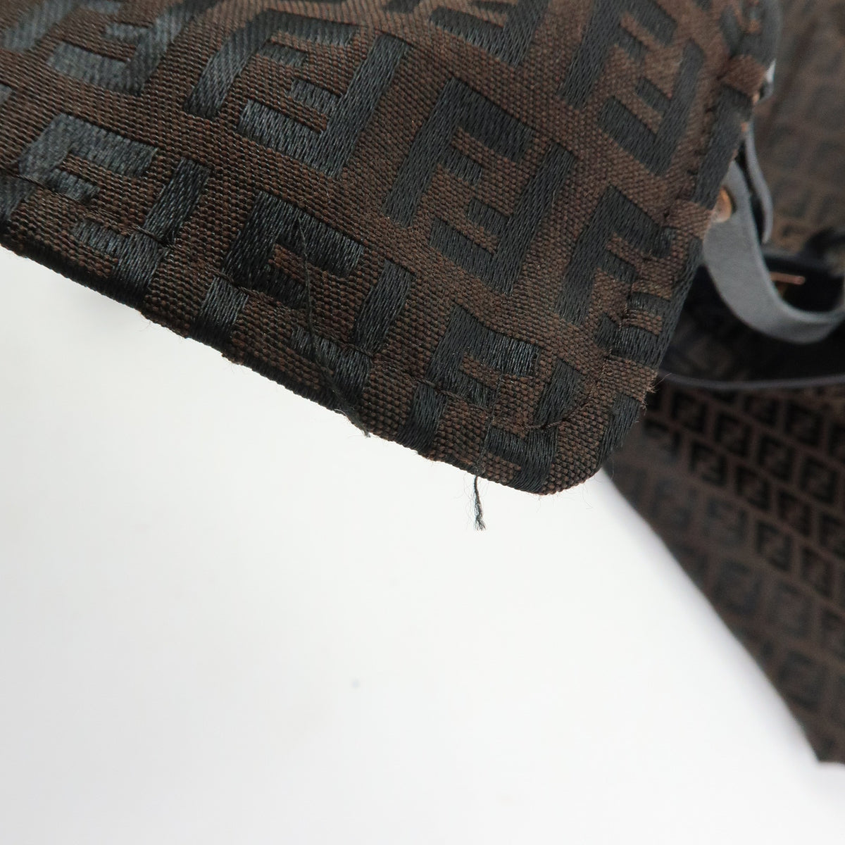 FENDI Zucchino Canvas Leather Tote Bag Black Brown