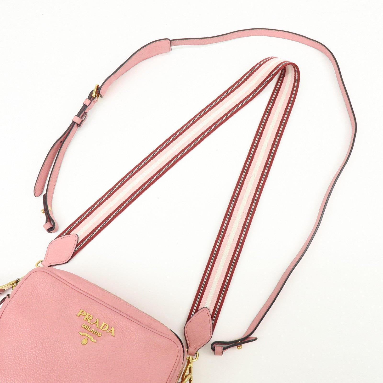 PRADA Logo Leather Shoulder Bag Crossbody Bag Camera Bag Pink
