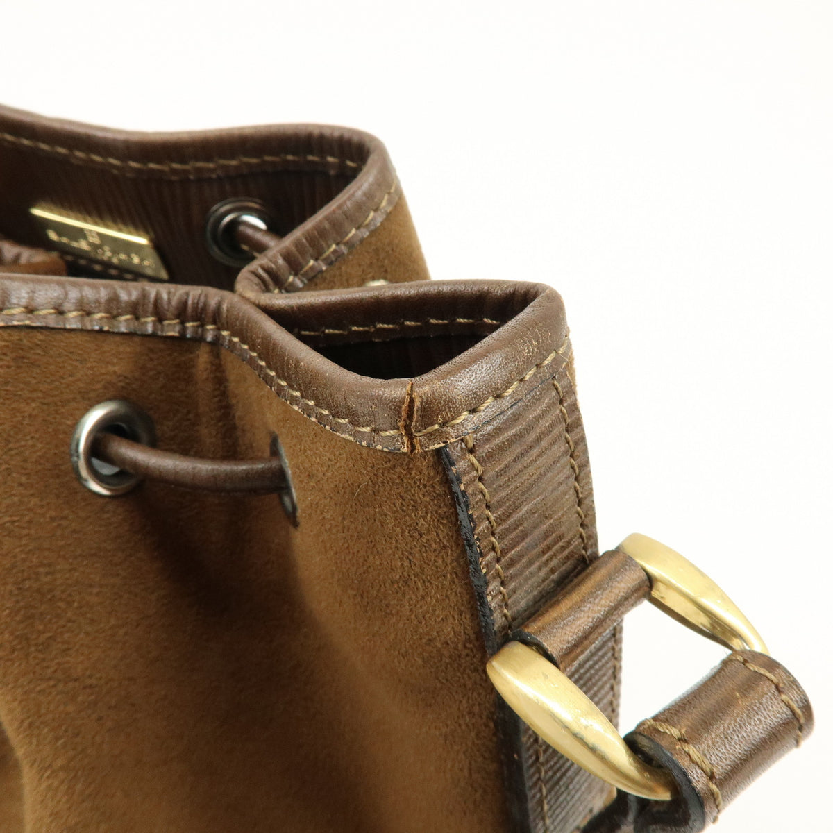 BALENCIAGA BB Logo Suede Leather Shoulder Bag Bucket Bag Brown