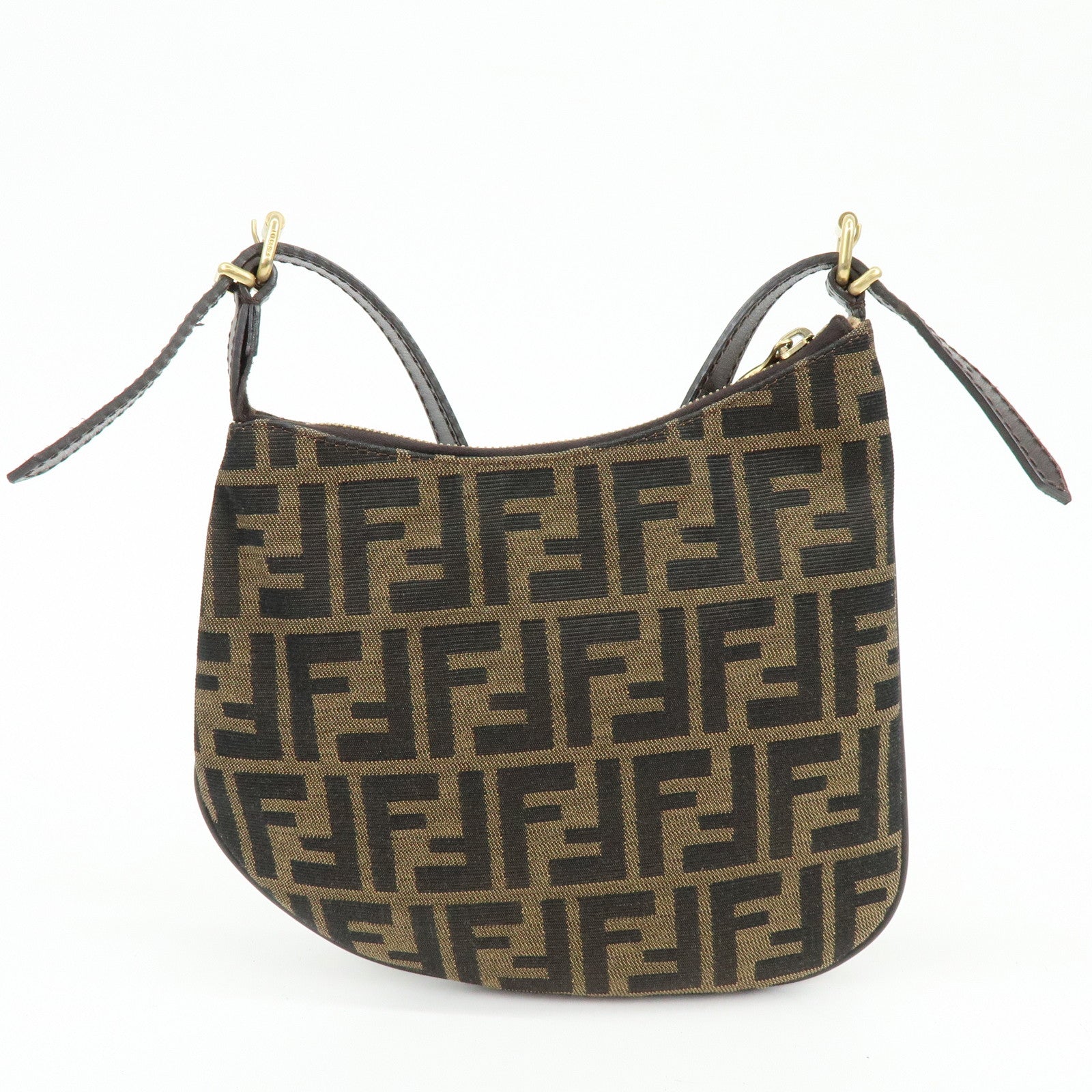 FENDI Zucca Canvas Leather Shoulder Bag Crossbody Bag Brown 8BR248
