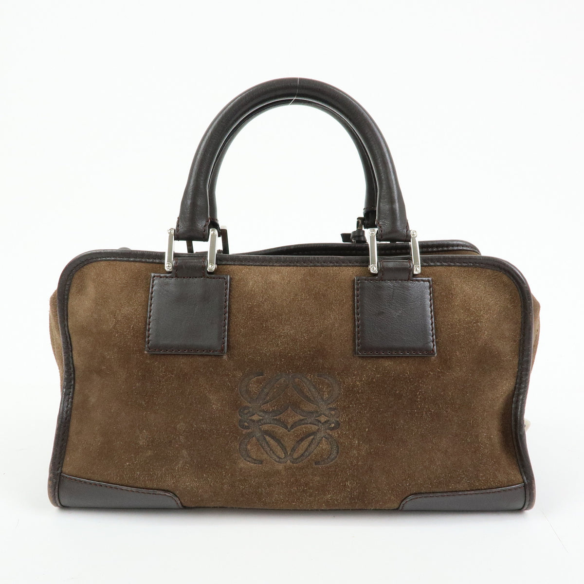 LOEWE Anagram Amazona 28 Suede Leather Hand Bag Boston Bag Brown