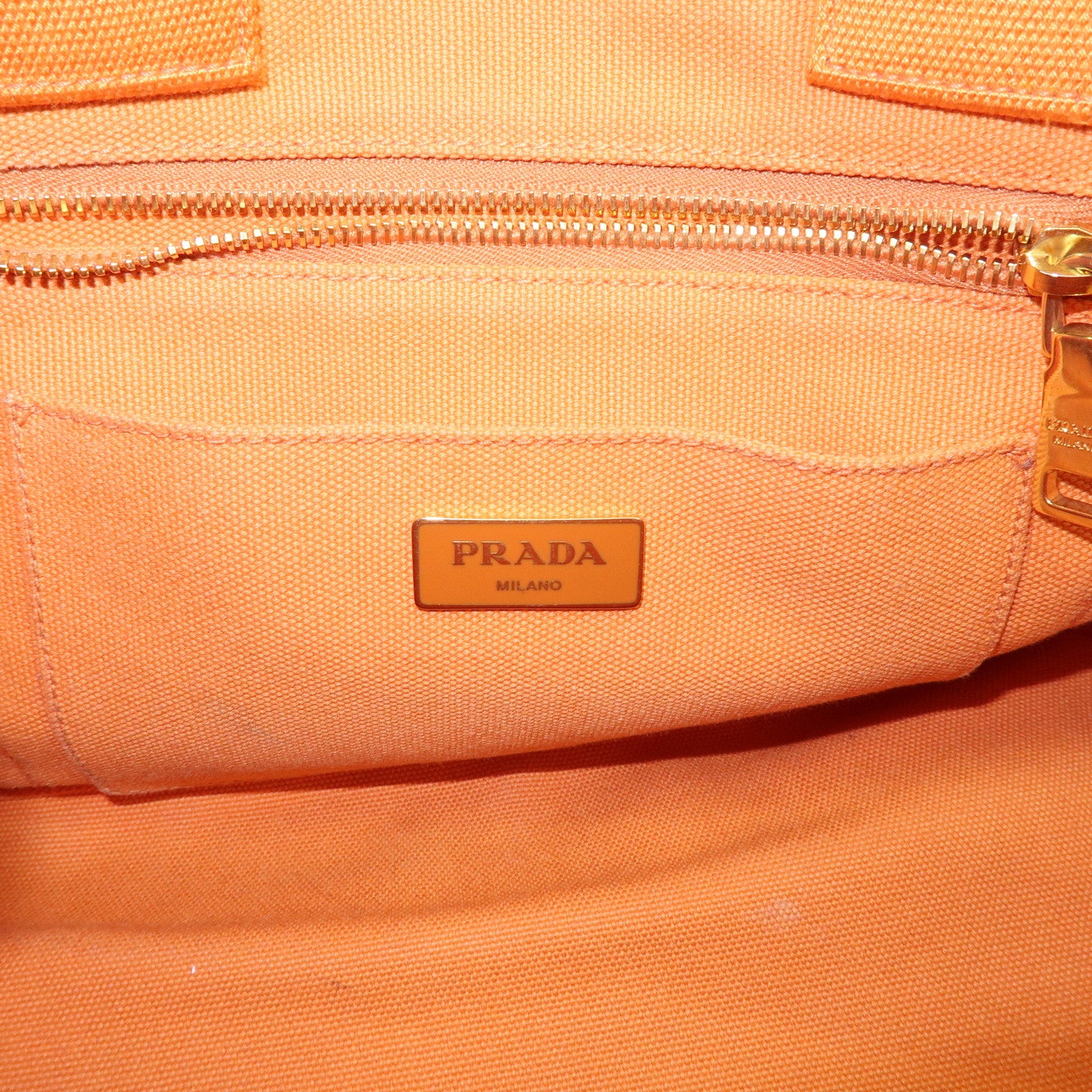 PRADA Canapa Triangle Logo Canvas Tote Bag Hand Bag Orange 1BG642