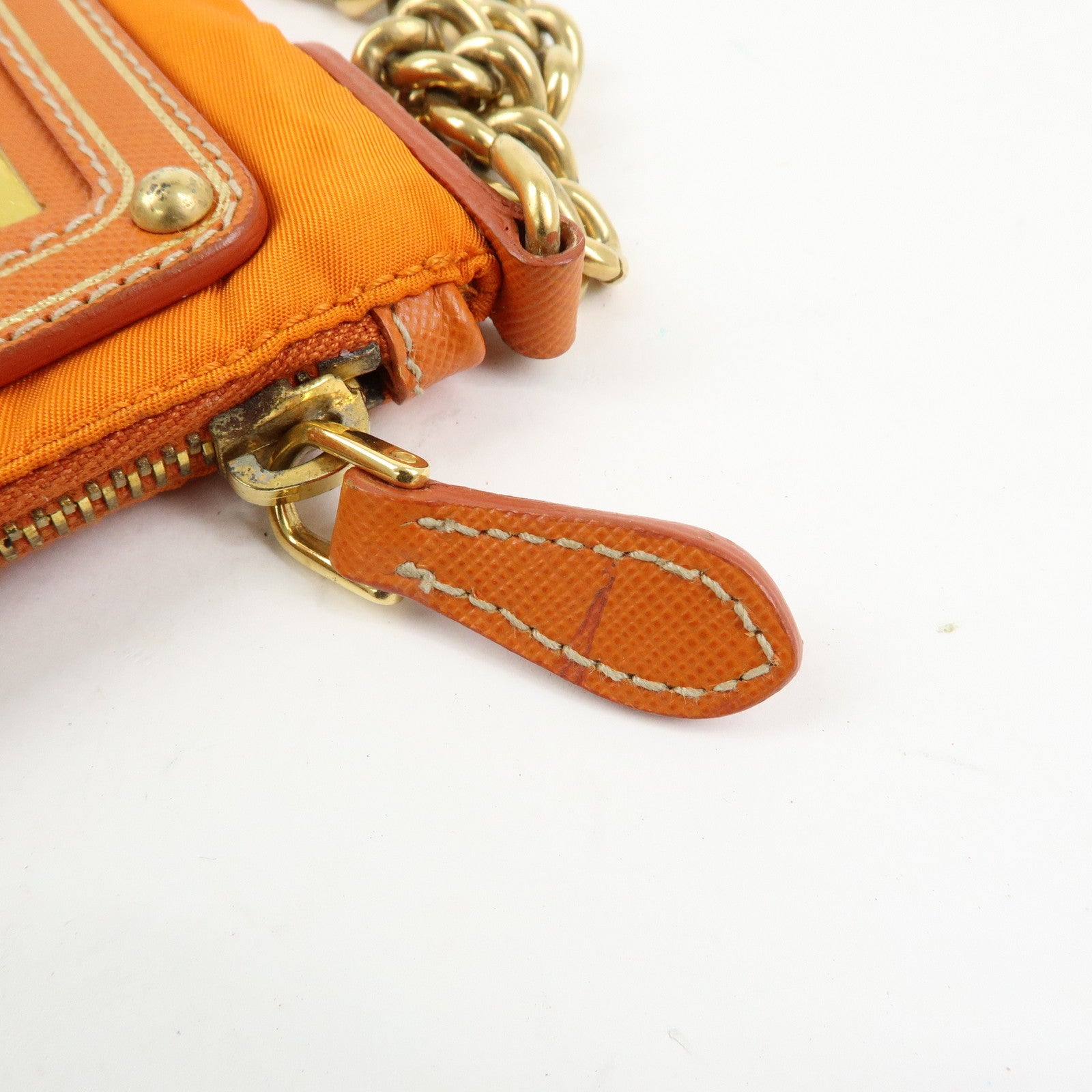PRADA Nylon Leather Chain Shoulder Bag Crossbody Bag Papaya Orange
