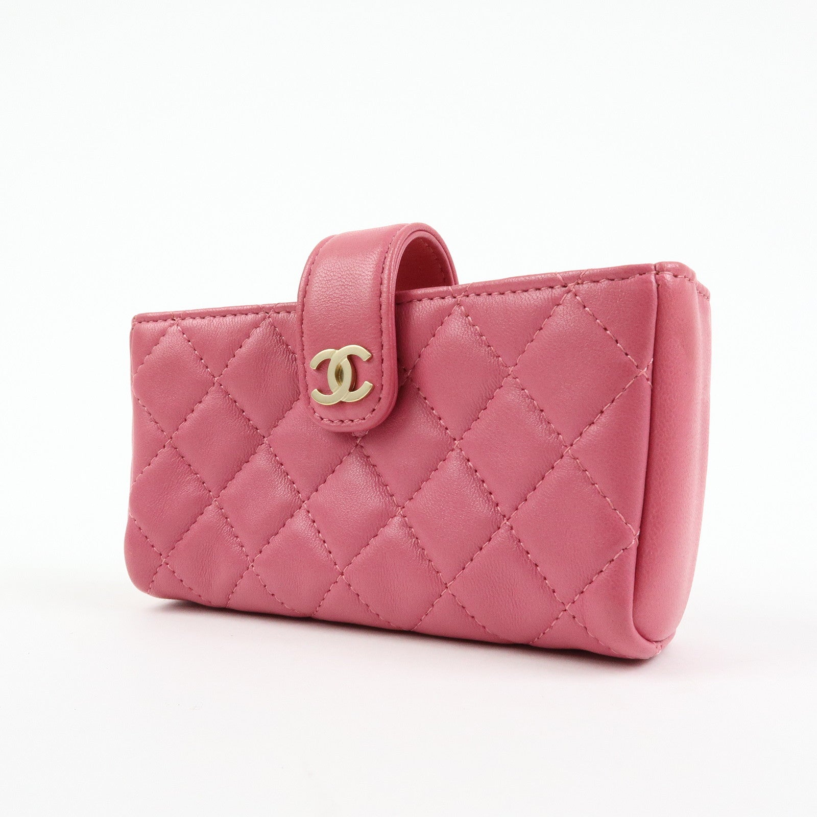 CHANEL Matelasse COCO Mark Lamb Skin Cosmetic Case Pouch Pink