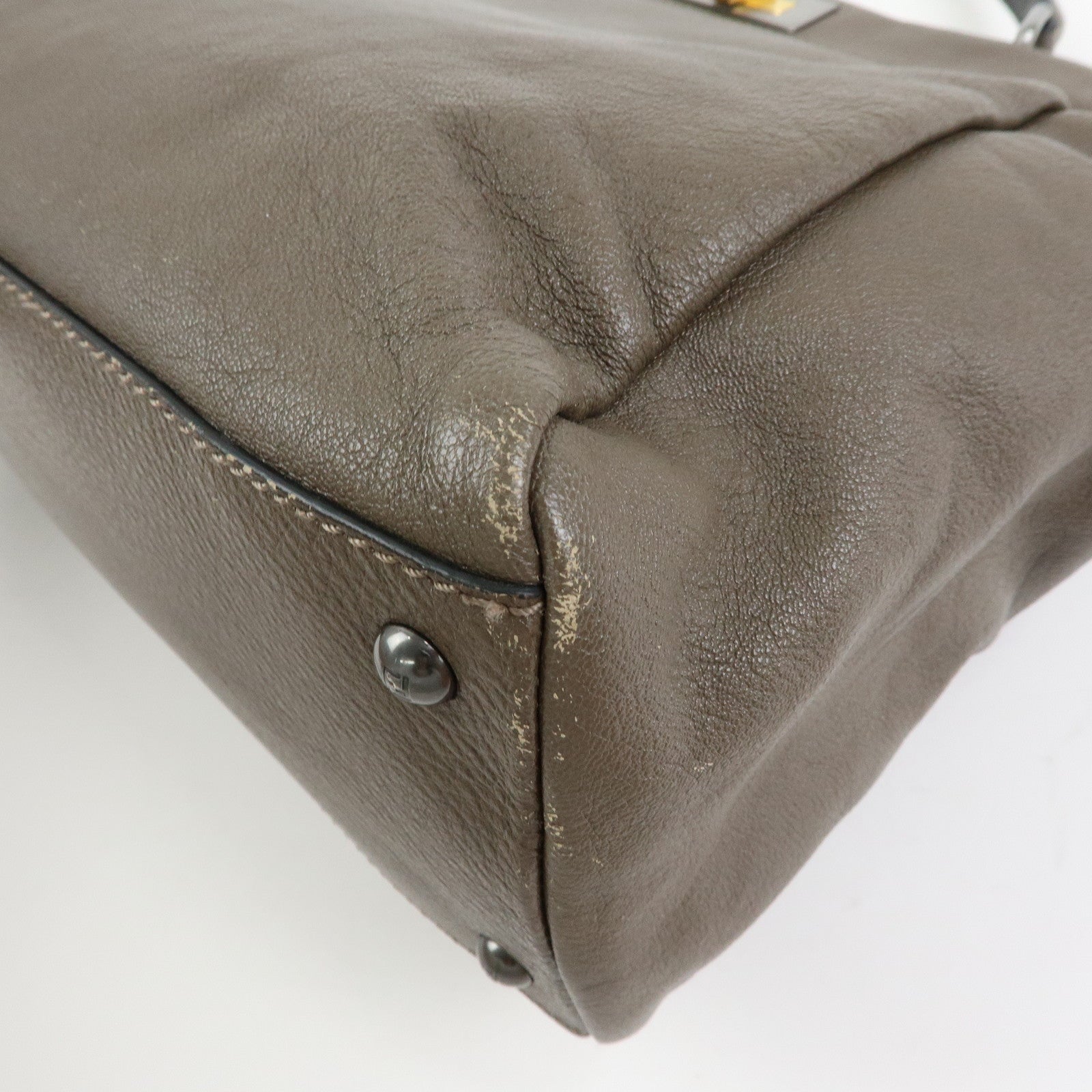 FENDI Peekaboo Large Leather 2Way Bag Shoulder Bag Brown 8BN210