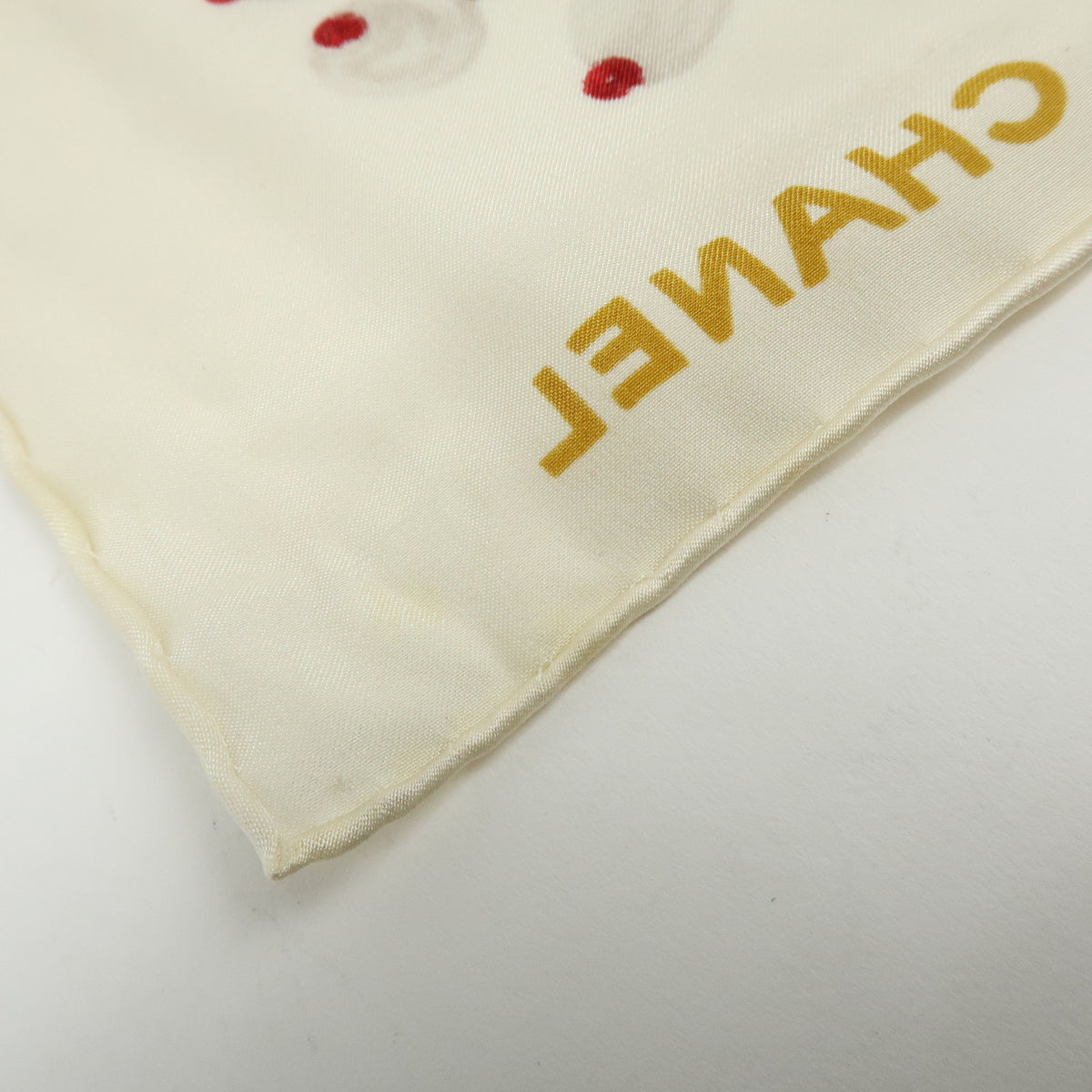 CHANEL COCO Mark Silk 100% Scarf Pearl Jewerly Motif White Red Blue