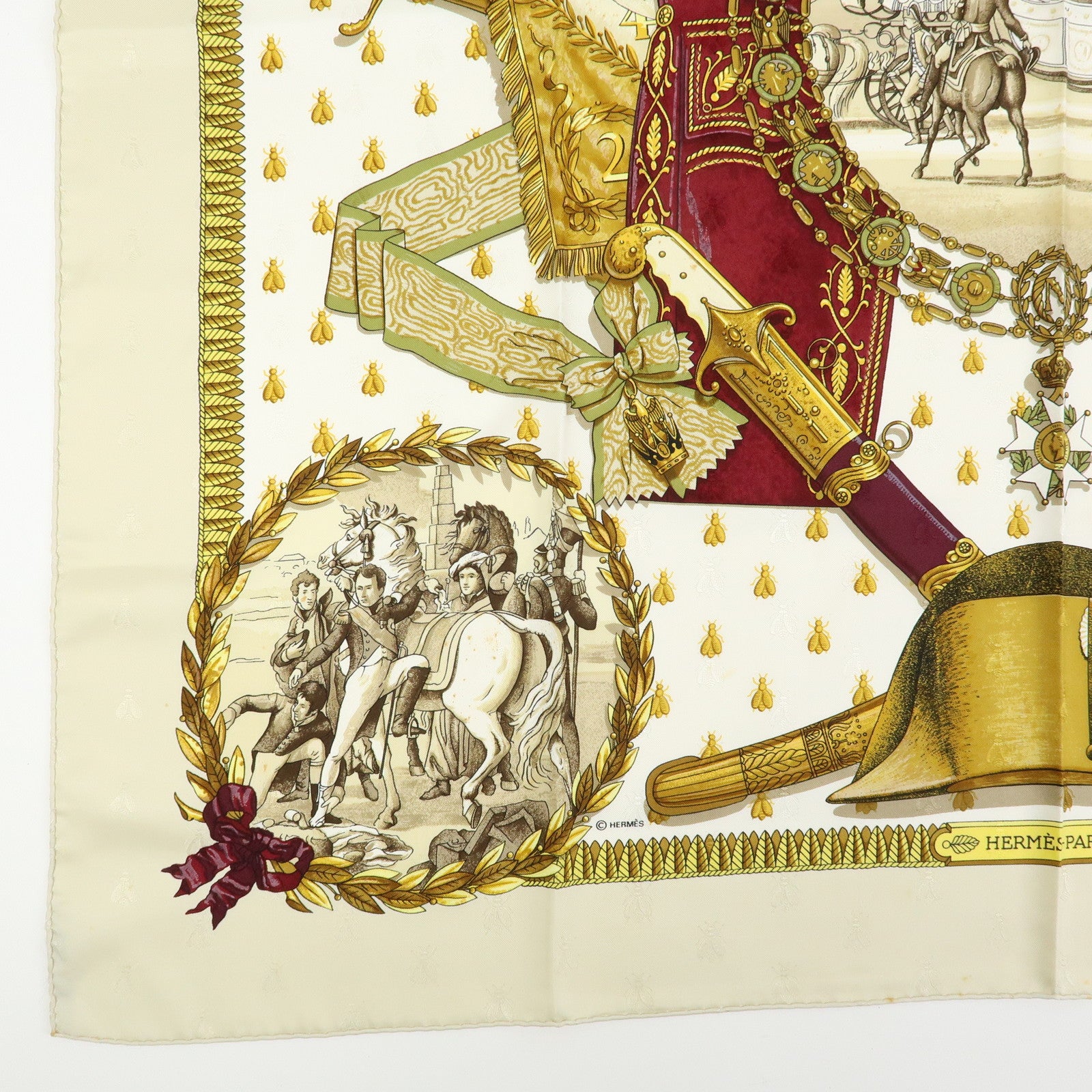 HERMES Carre 90 Silk 100% Scarf NAPOLEON Green White Red