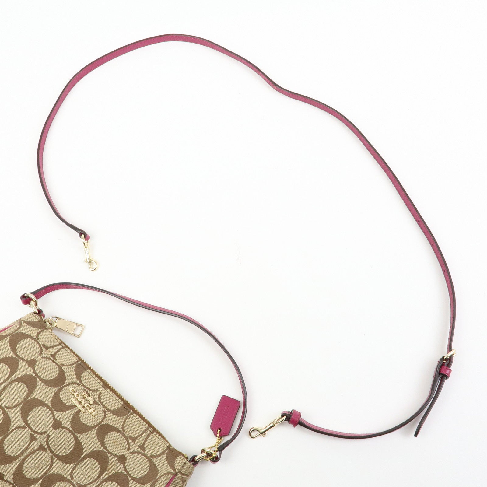 COACH Signature Canvas Leather 2Way Shoulder Bag Hand Bag Beige Pink