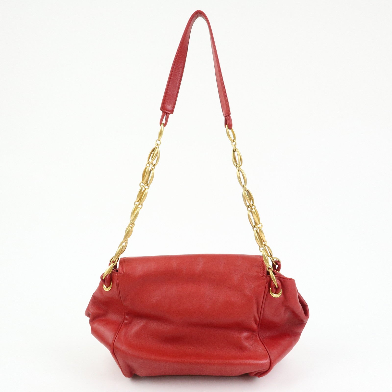 LOEWE Anagram Nappa Leather Chain Shoulder Bag Red Gold