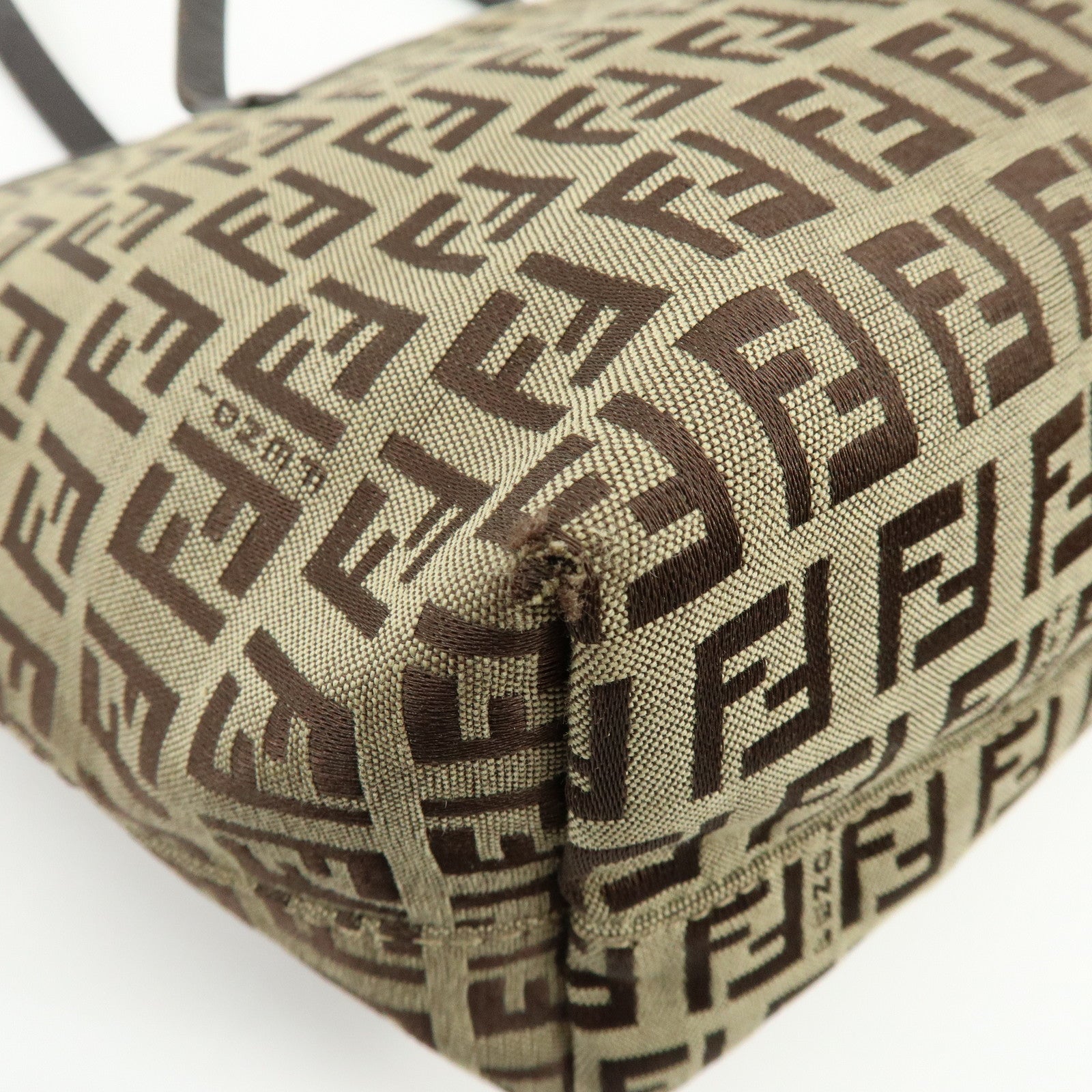 FENDI Zucchino Canvas Leather Tote Bag Hand Bag Shoulder Bag Brown