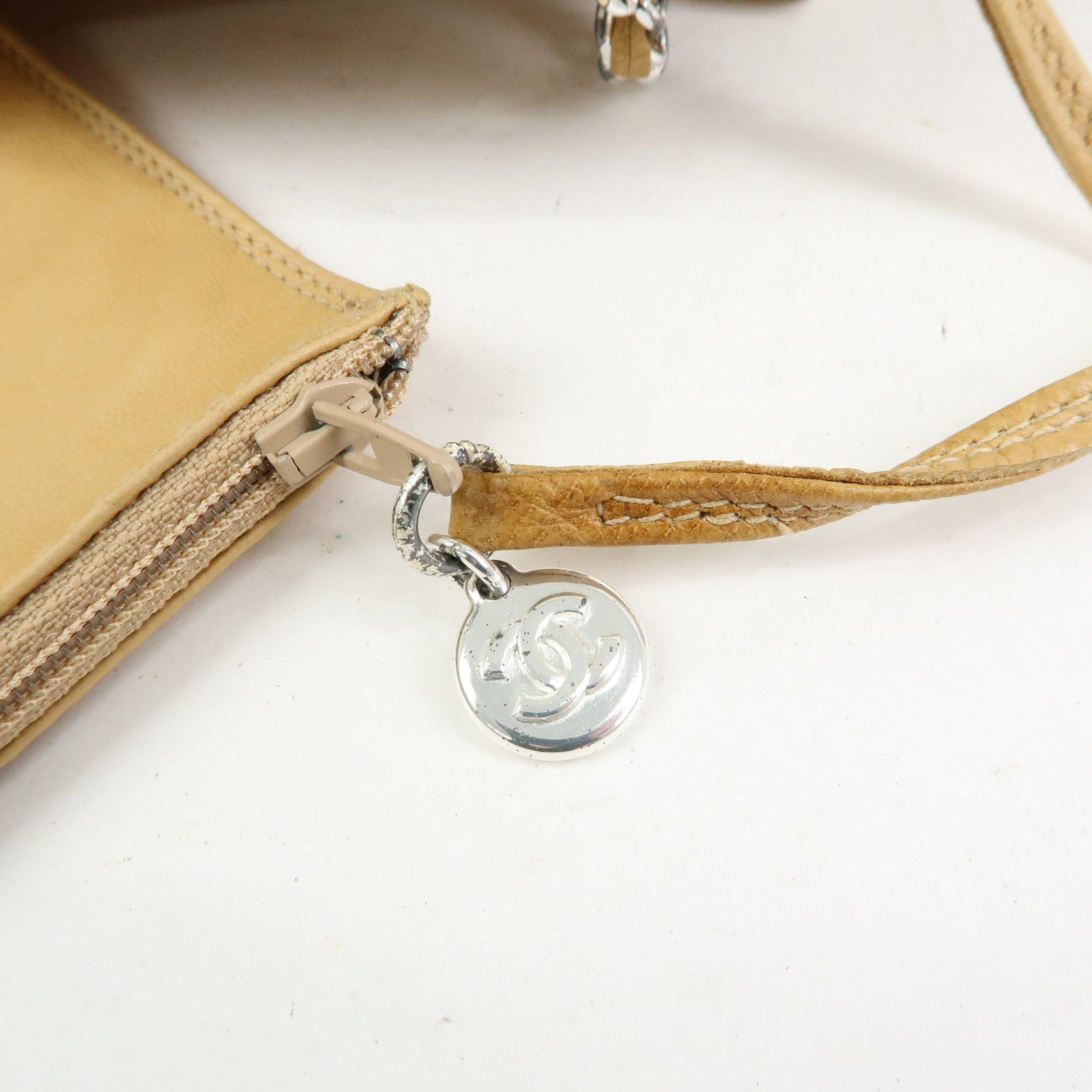 CHANEL COCO Mark Lamb Skin Backpack Shoulder Bag Beige
