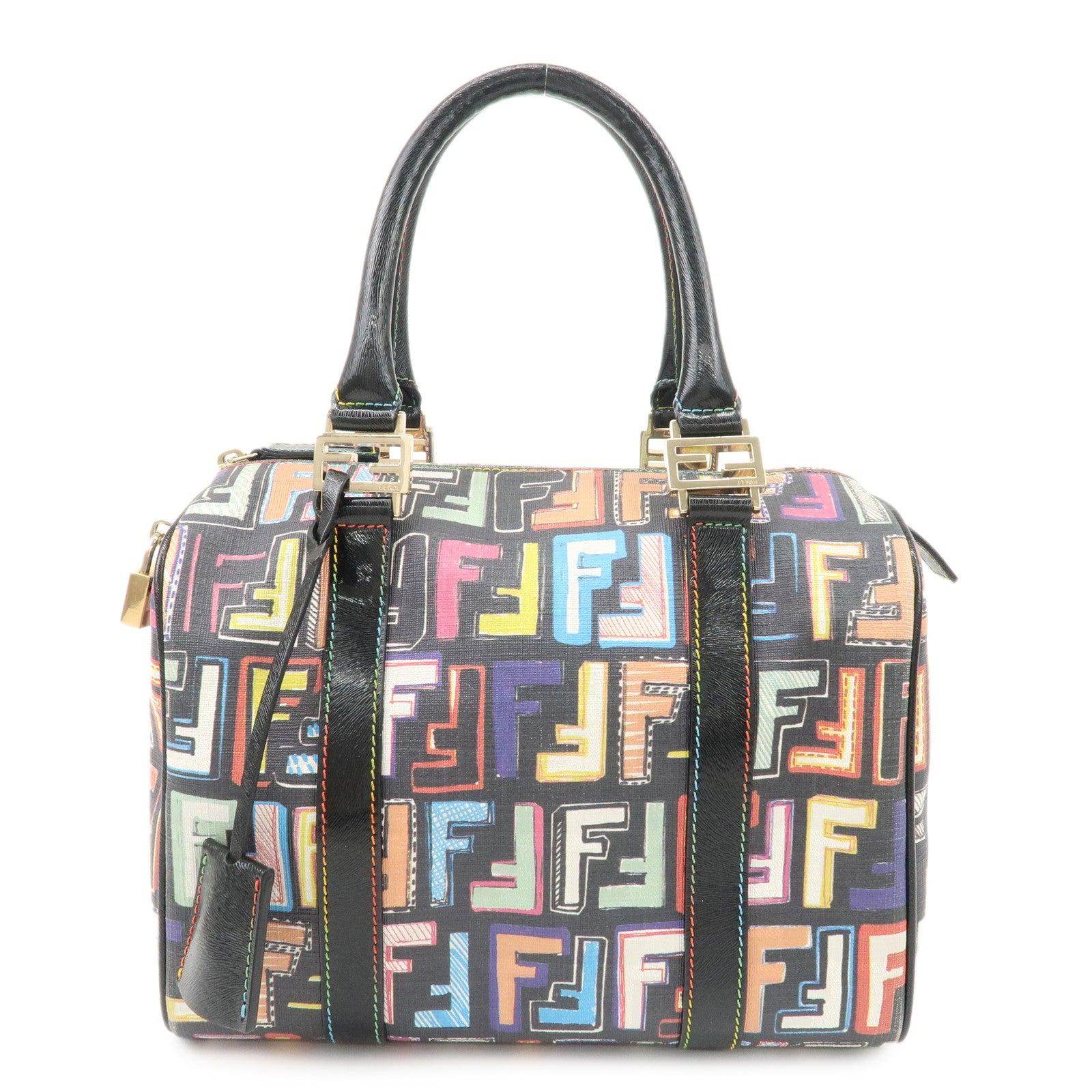 FENDI Zucca PVC Leather Mini Boston Bag Hand Bag Multi Color 8BL068 Used