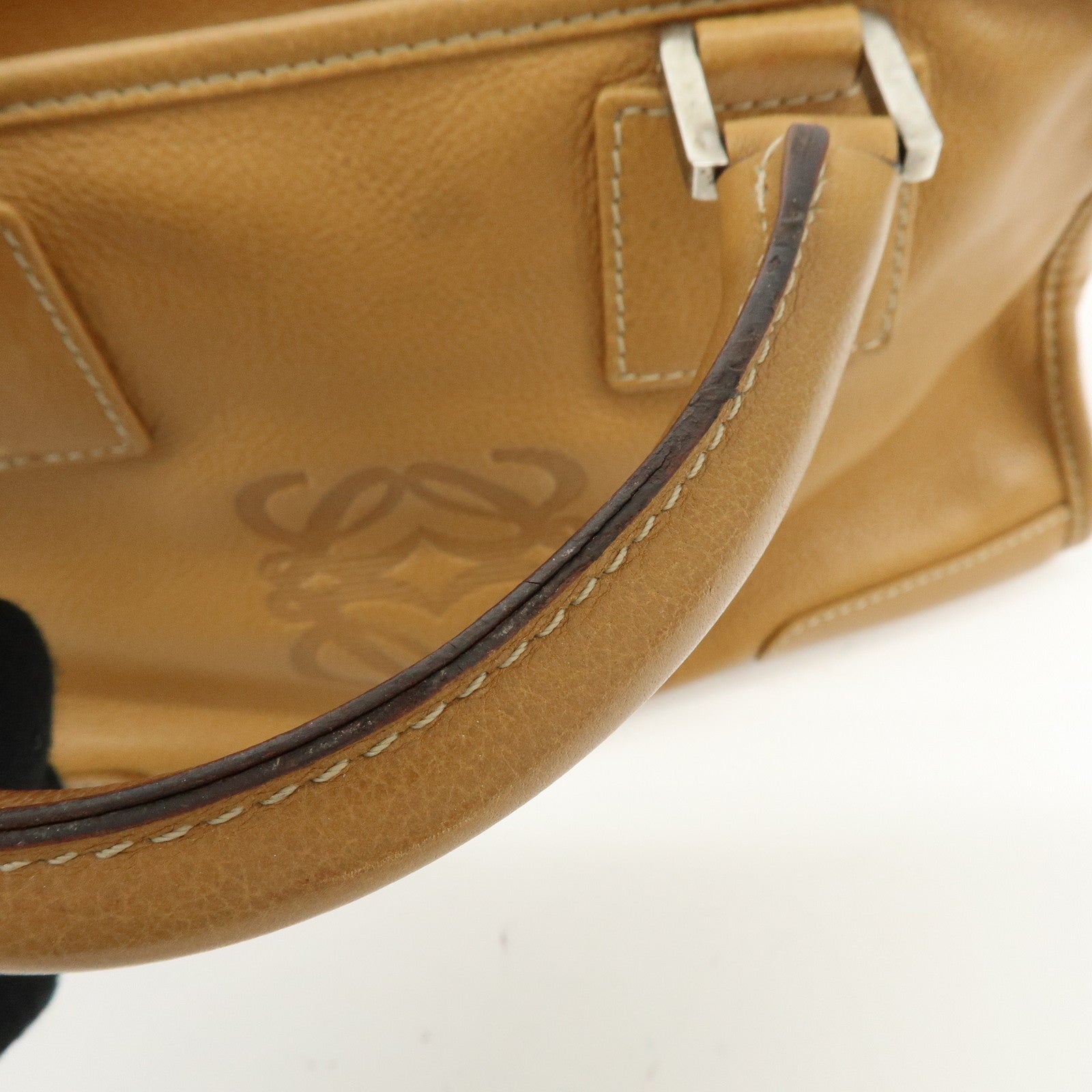 LOEWE Anagram Amazona 28 Leather Hand Bag Boston Bag Camel
