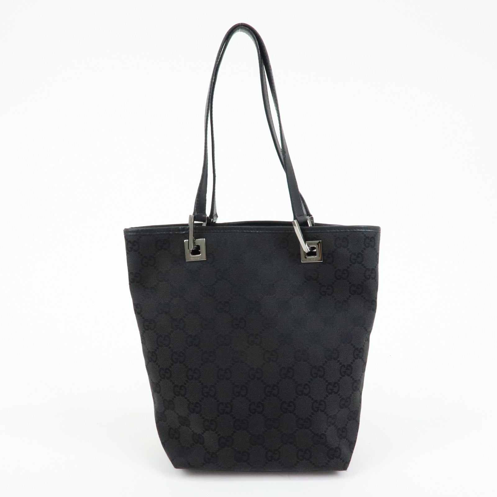 GUCCI GG Canvas Leather Tote Bag Hand Bag Shoulder Bag Black 31244