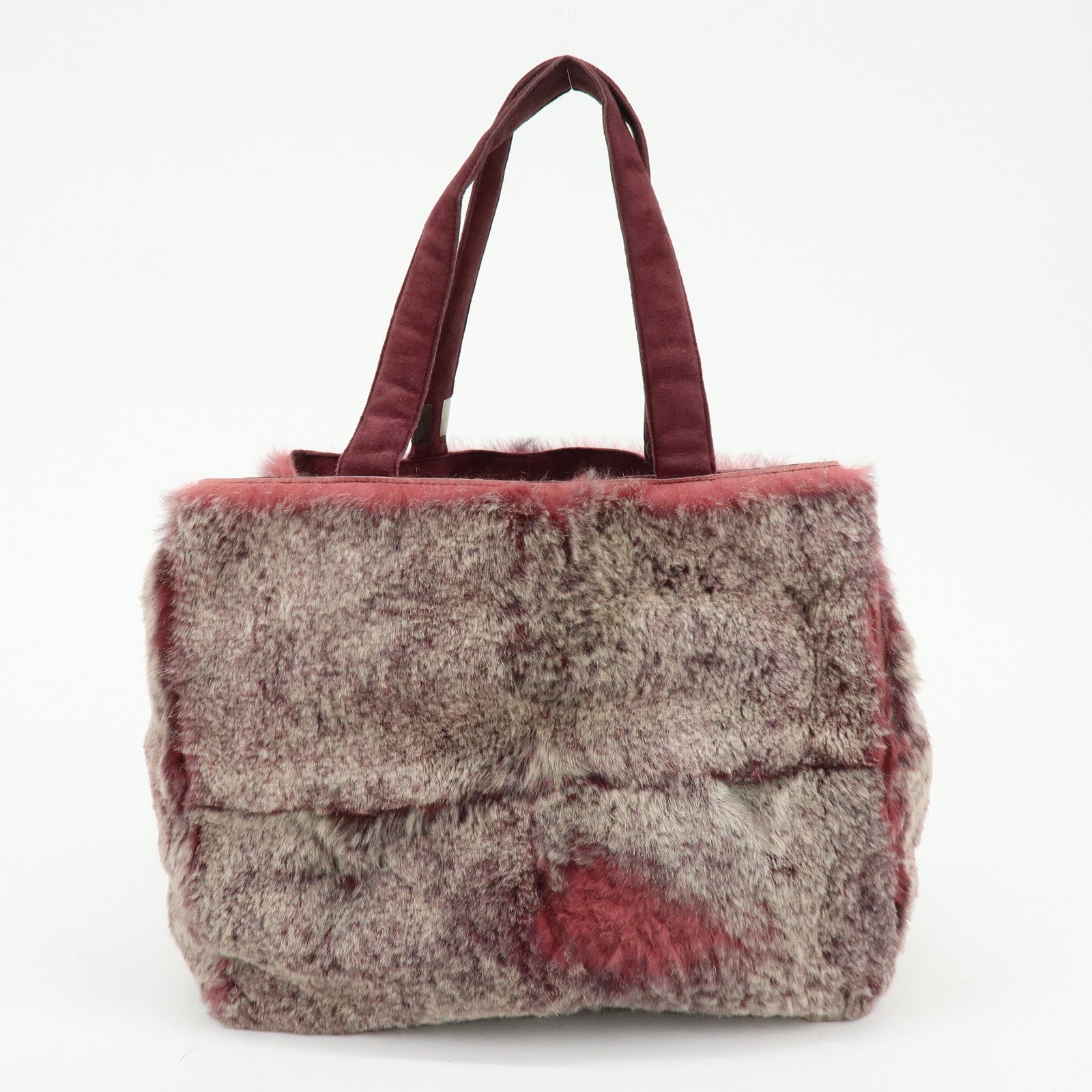 CHANEL COCO Mark Fur Suede Hand Bag Tote Bag Bordeaux Beige