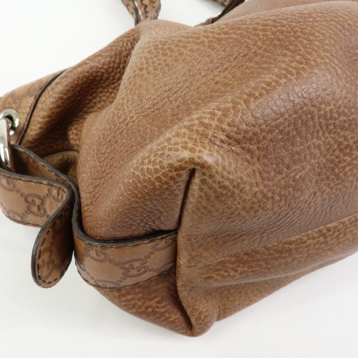 GUCCI Bamboo Embossed Leather Boston Bag Hand Bag Brown 232959