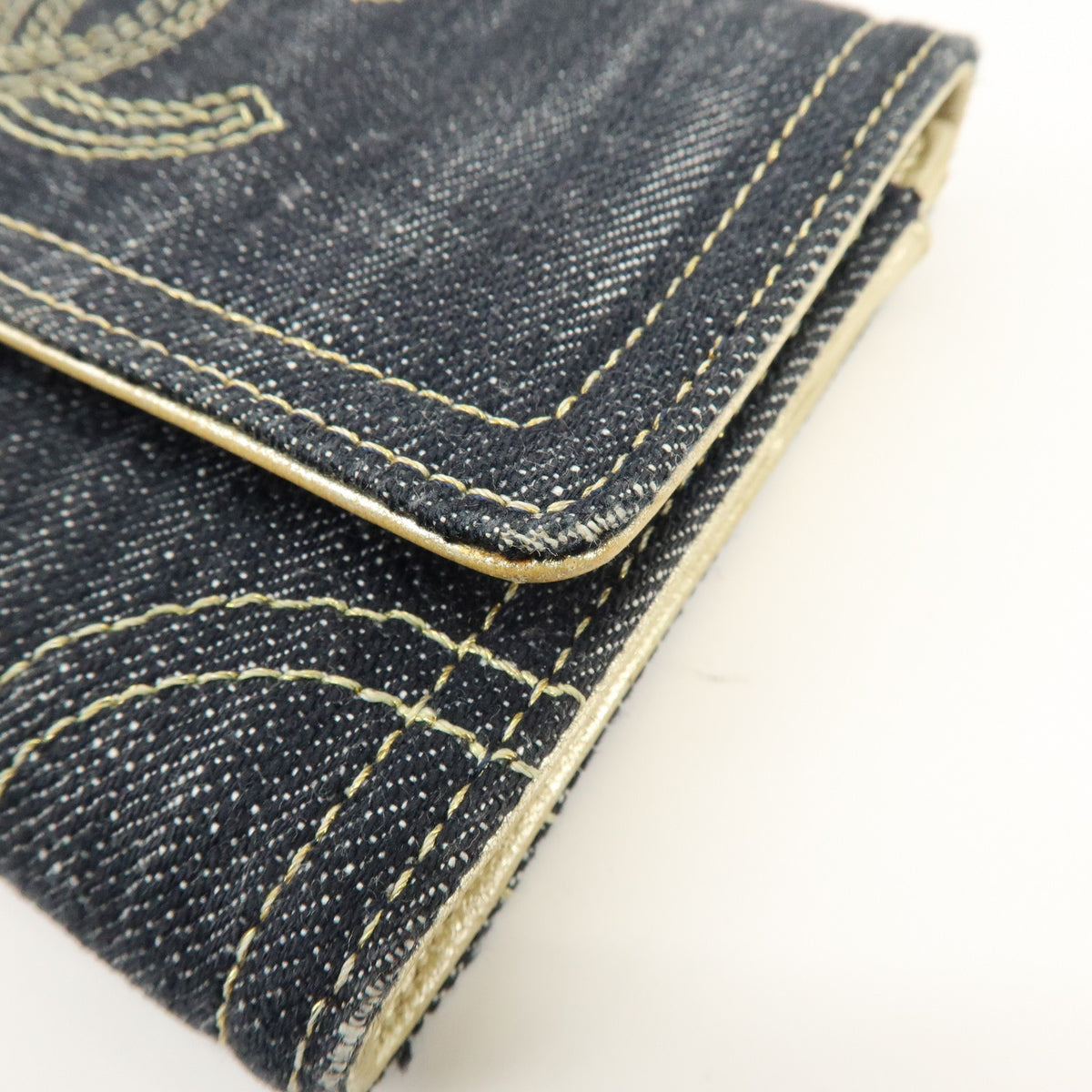 CHANEL COCO Mark Denim Long Wallet Indigo Blue Gold A31991