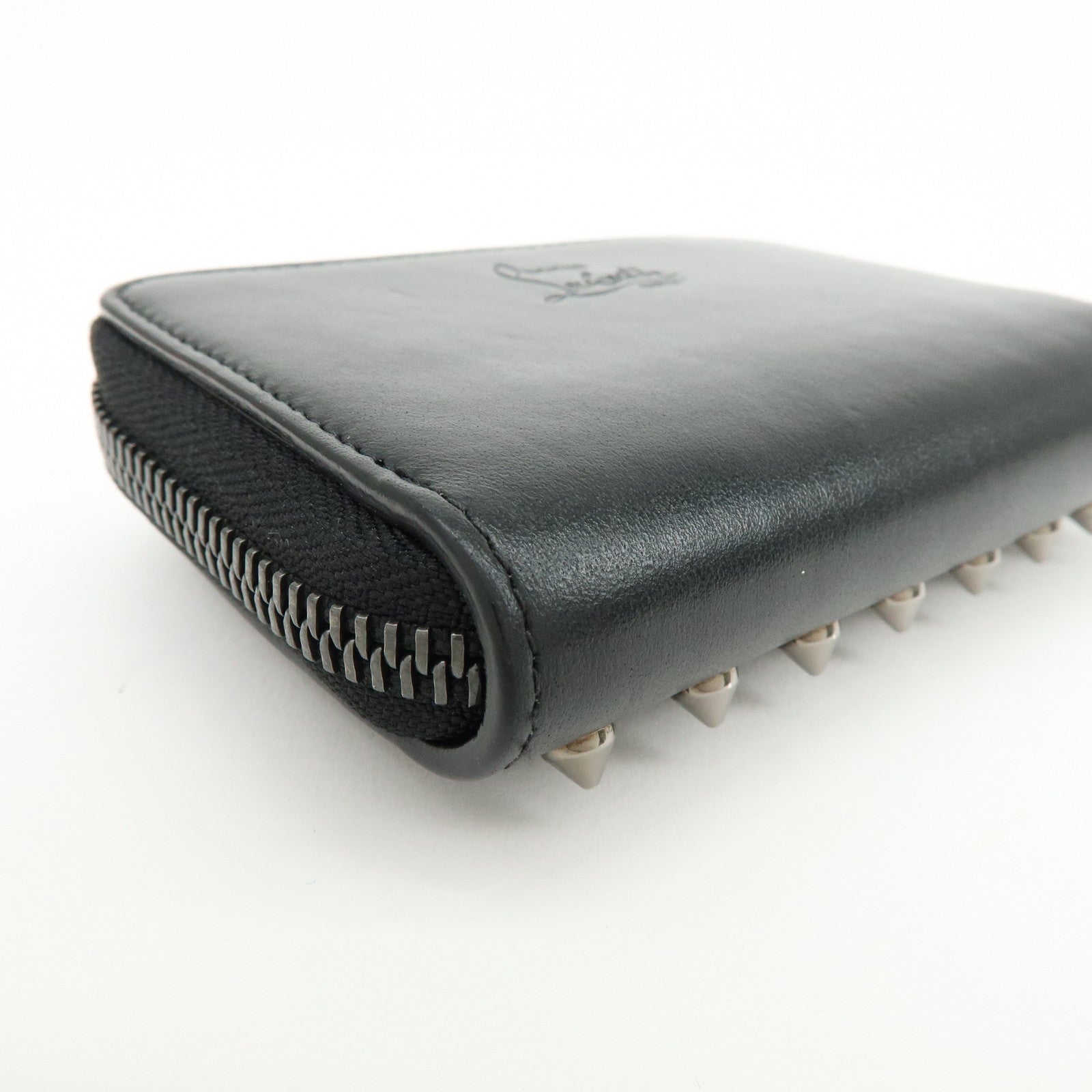 Christian Louboutin Leather Studs Compact Wallet Coin Case Black