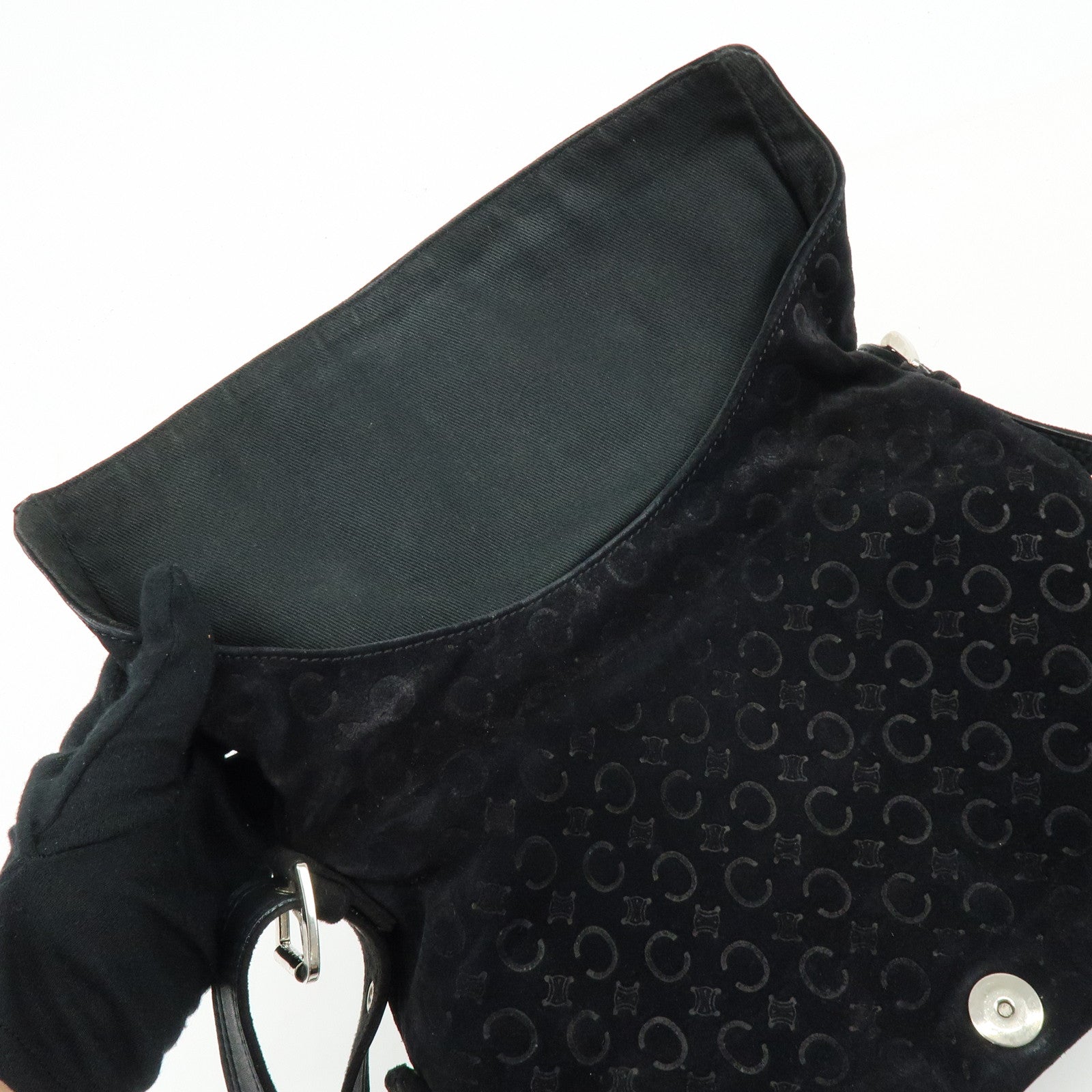 CELINE C Macadam Suede Leather Shoulder Crossbody Bag Black