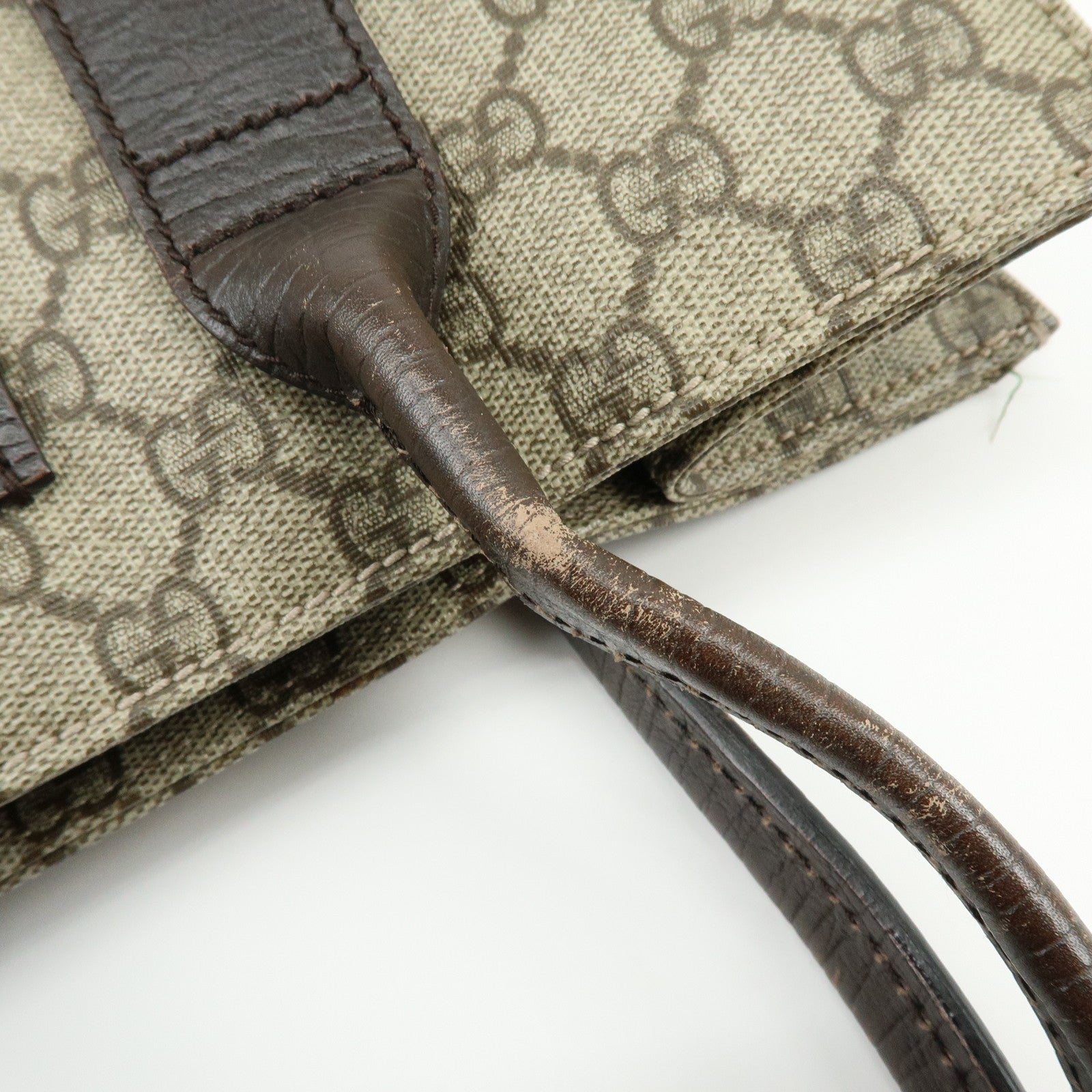 GUCCI GG Supreme Leather Tote Bag Hand Bag Beige Dark Brown 91249