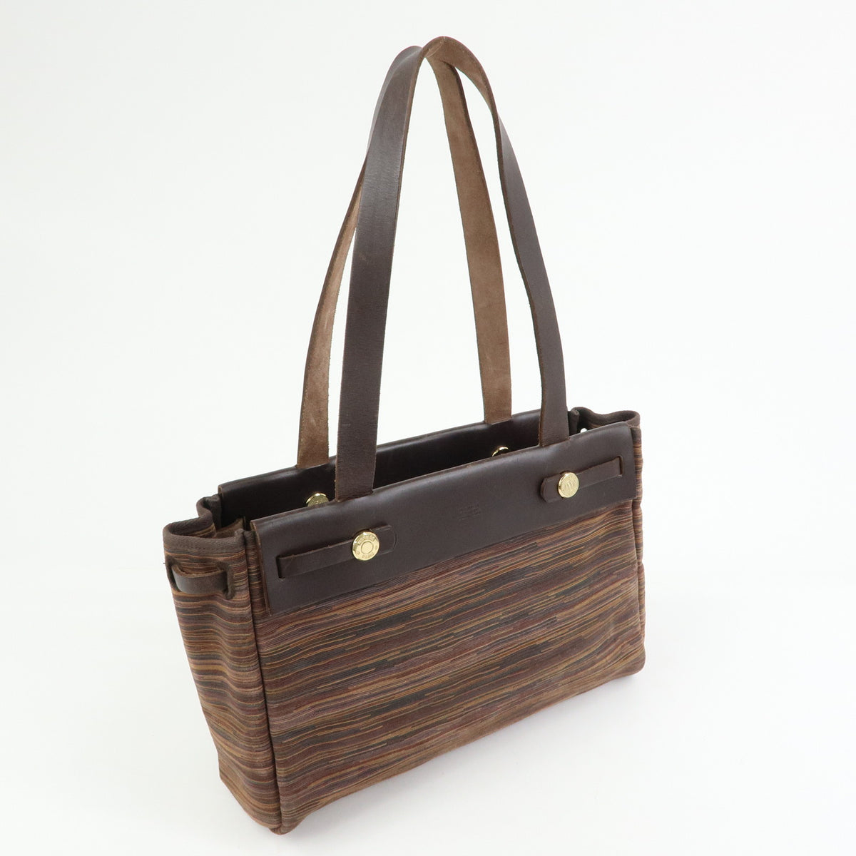 HERMES Herline Cabas PM Vivrato Leather Hand Bag □G Stamped Brown Black