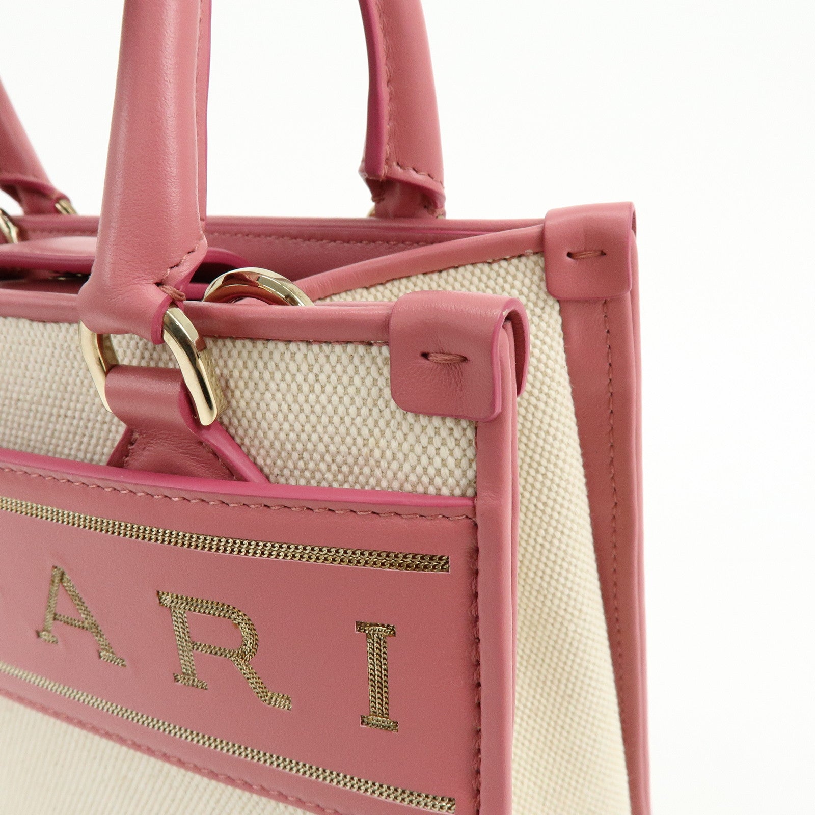 BVLGARI Logo Canvas Leather 2Way Bag Hand Bag Shoulder Bag Pink