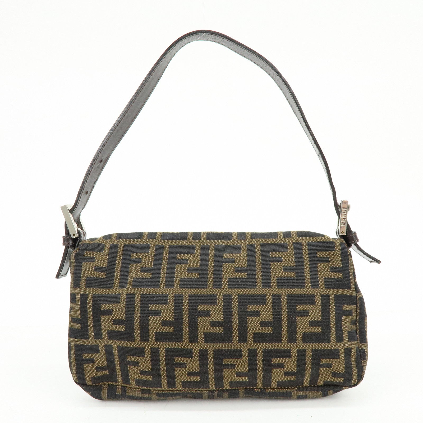 FENDI Mamma Baguette Canvas Leather Shoulder Bag Hand Bag Brown 26424