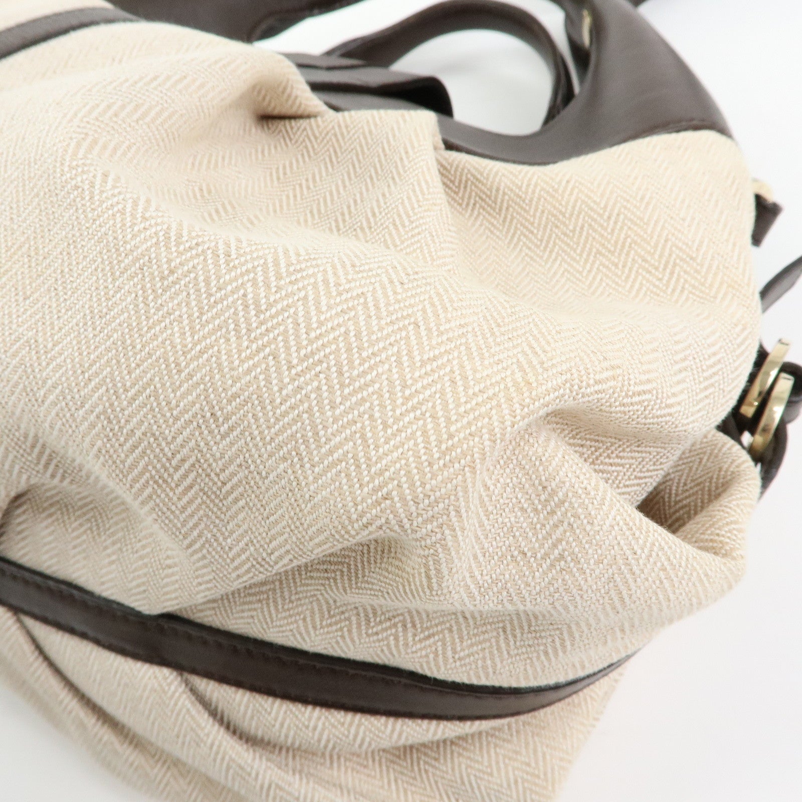 BVLGARI Chandra Canvas Leather 2Way Bag Hand Shoulder Bag Ivory Brown