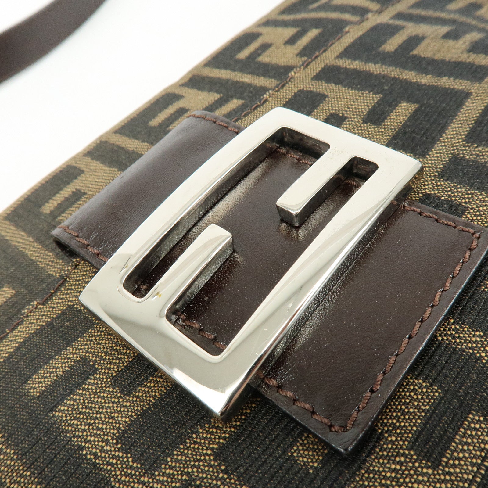 FENDI Zucca Canvas Leather Shoulder Bag Hand Bag Brown Black 26566