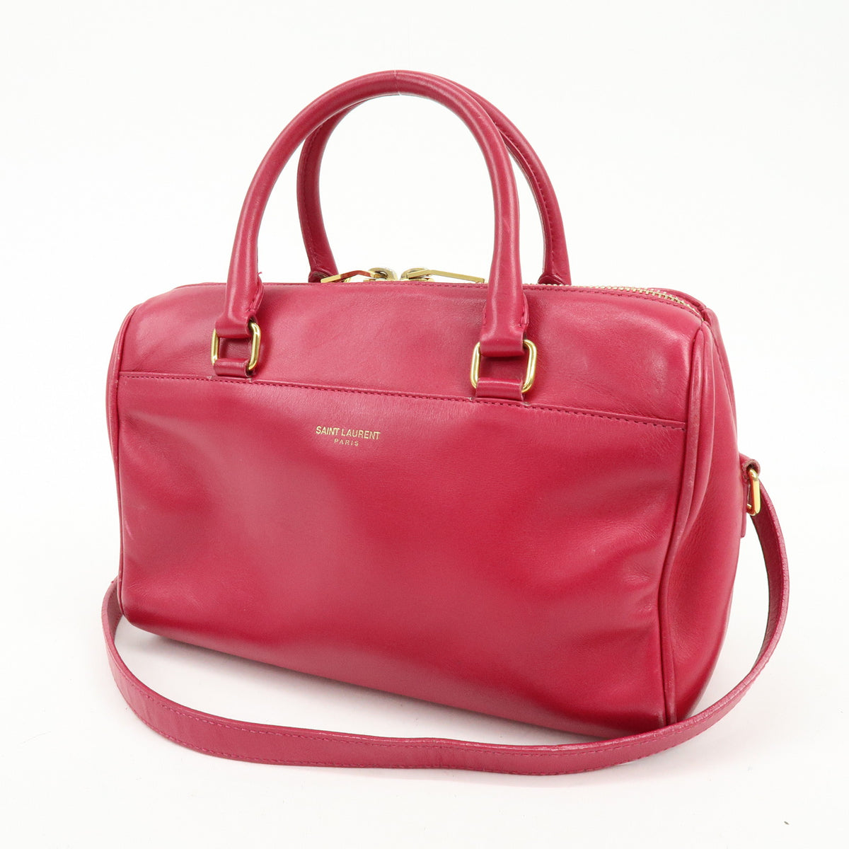 SAINT LAURENT PARIS Baby Duffle Leather 2Way Hand Bag Fuchsia 330958
