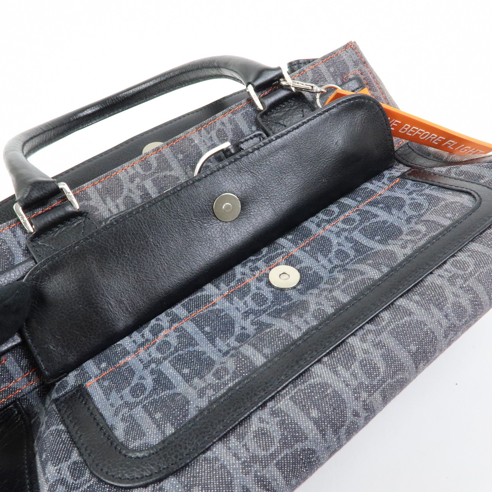 Christian Dior Trotter Flight Line Denim Leather Tote Bag Blue Navy