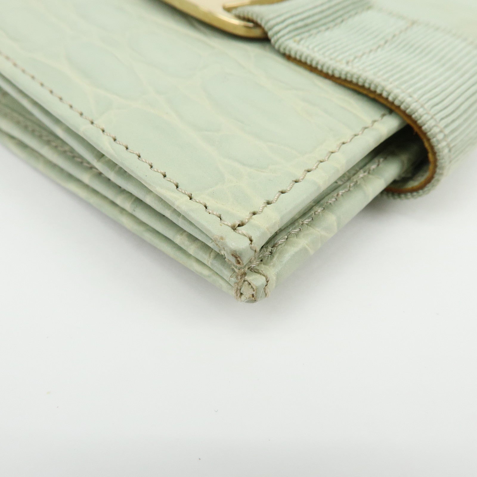Ferragamo Vara Embossed Leather Compact Wallet Light Green