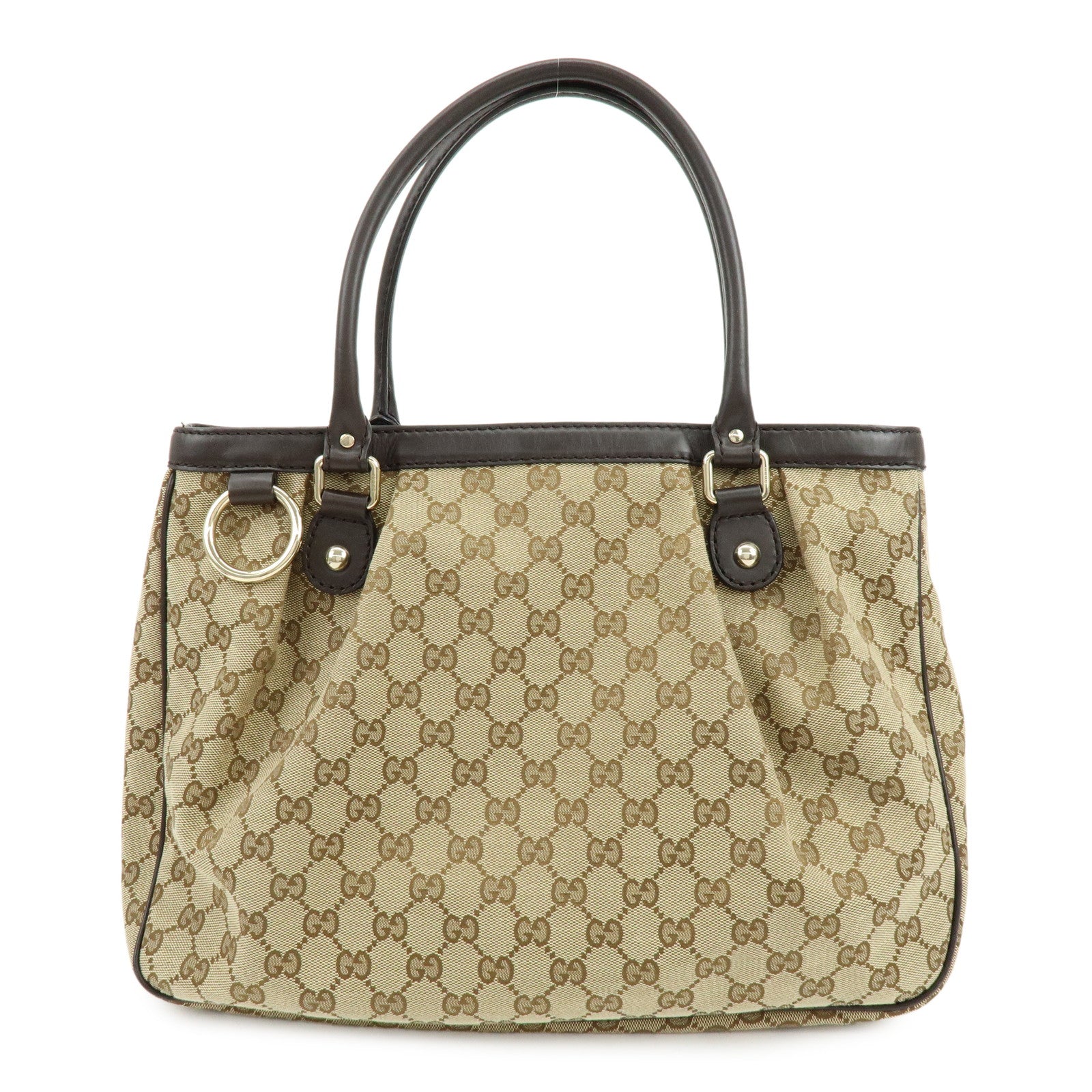 GUCCI Sukey GG Canvas Leather Tote Bag Hand Bag Beige Dark Brown 296835