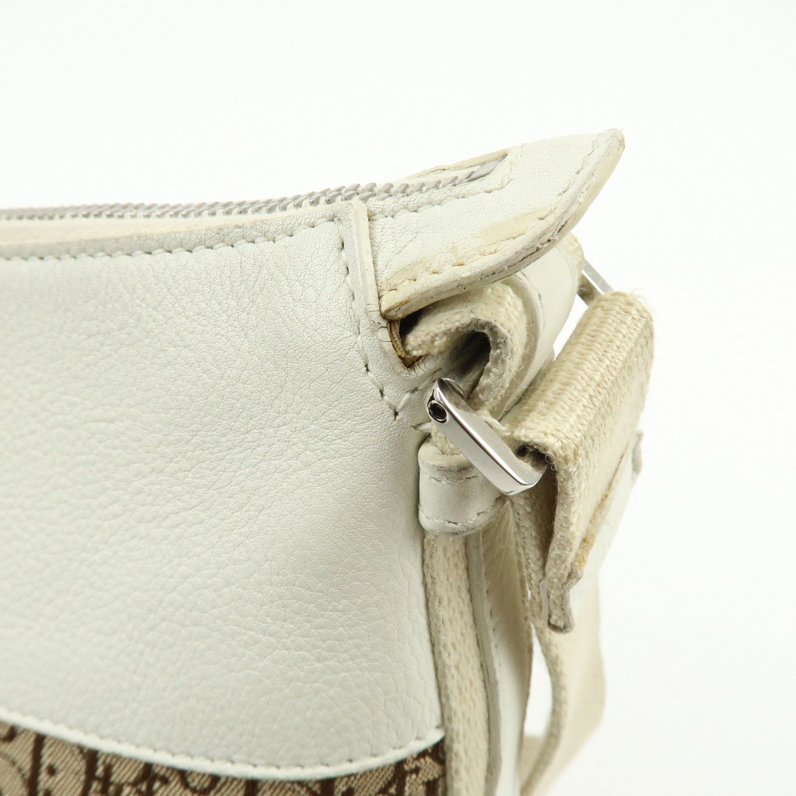 Christian Dior Street Chic Trotter Canvas Leather Shoulder Bag Beige