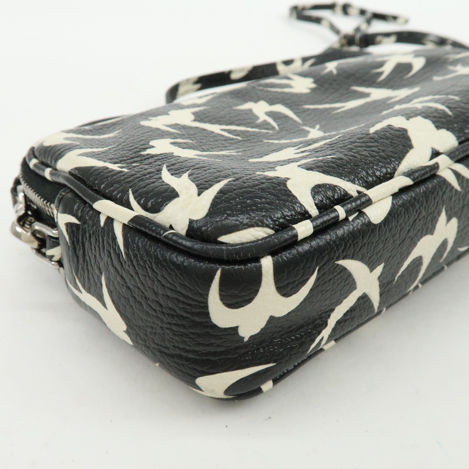 MIU MIU Swallow Madras Leather Shoulder Bag Black White 5ZH011