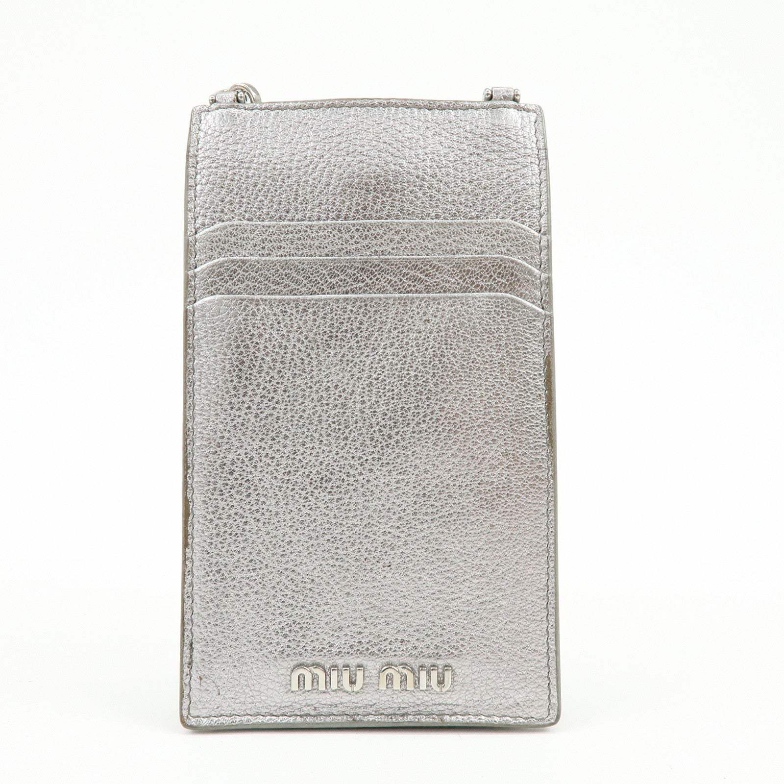 MIU MIU Madras Leather Studs Shoulder Bag Crossbody Phone Pouch Silver
