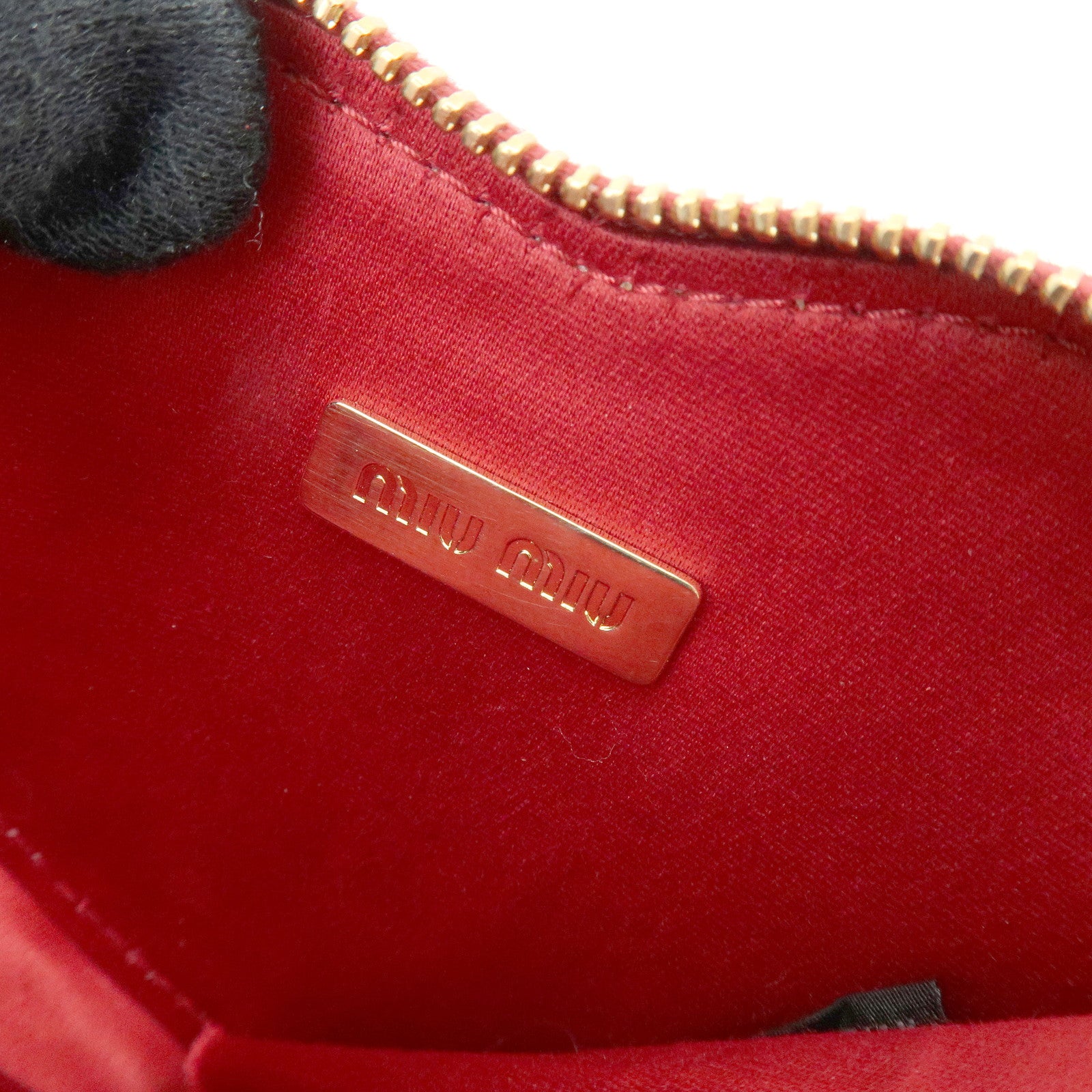 MIU MIU Embossed Leather Coin Case Bag Charm Heart Motif Red 5TL358