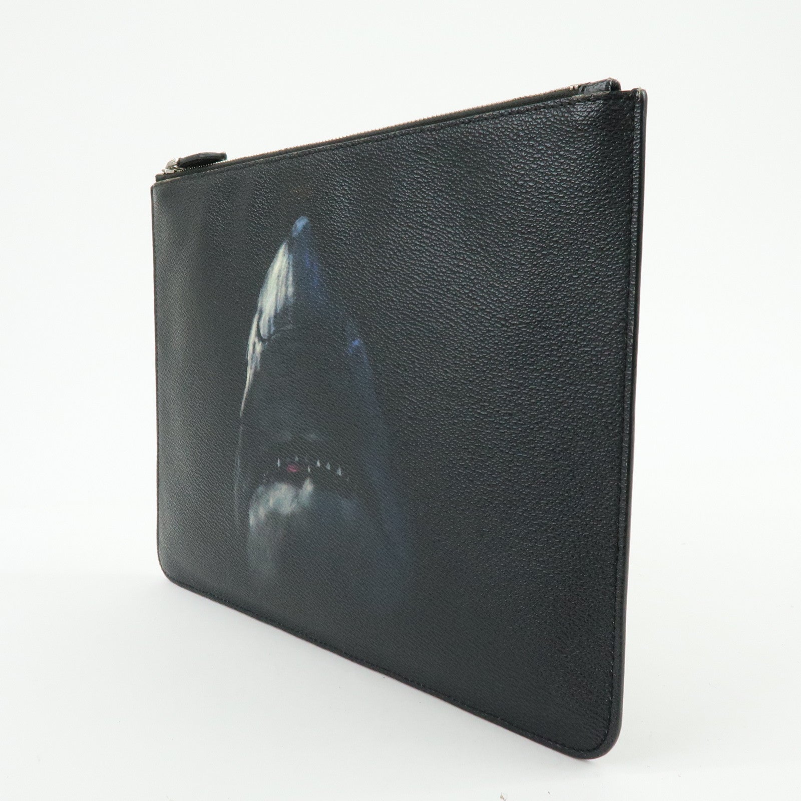 GIVENCHY Shark Print Leather Clutch Bag Flat Pouch Black