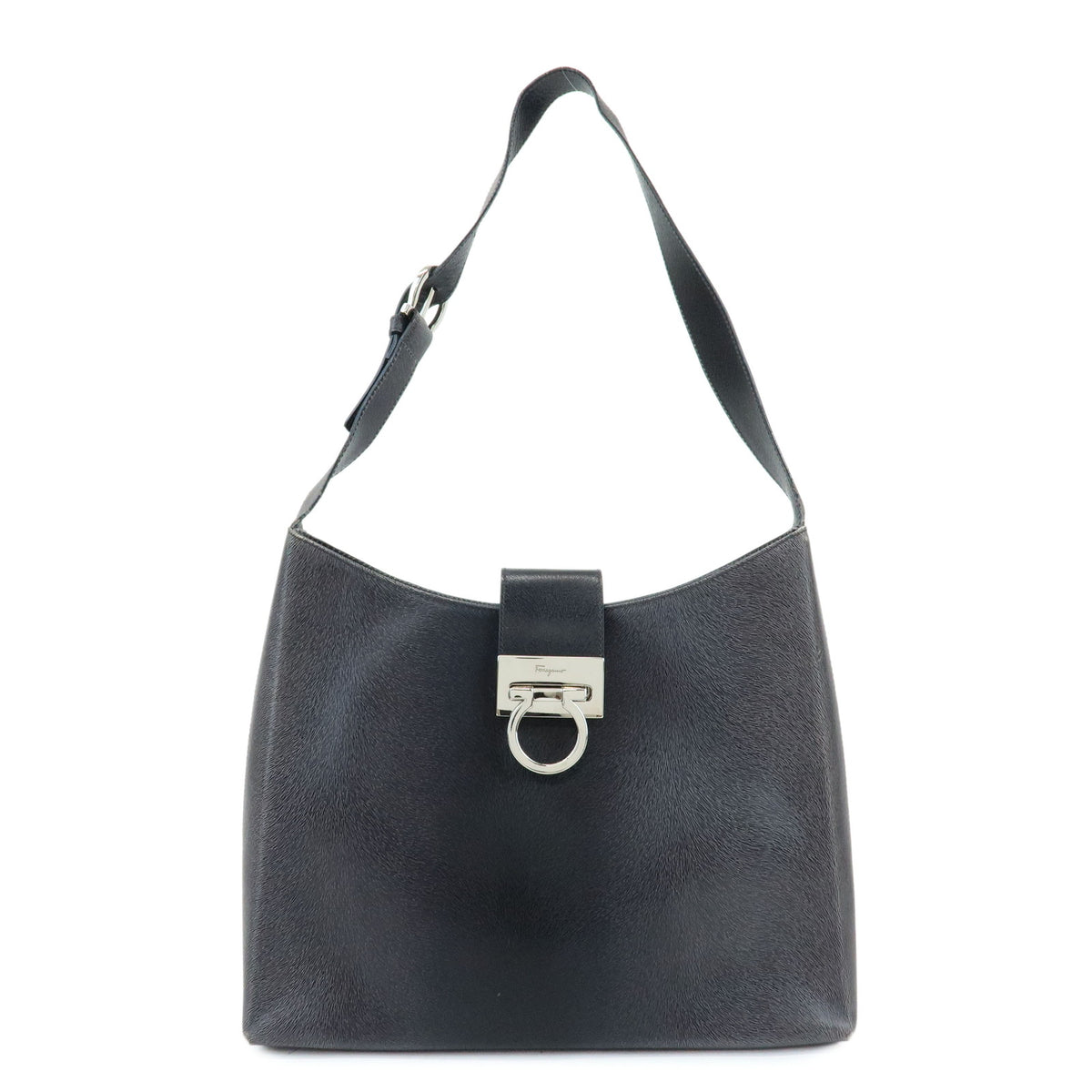 Ferragamo Gancini Leather Shoulder Bag Hand Bag Black Grey