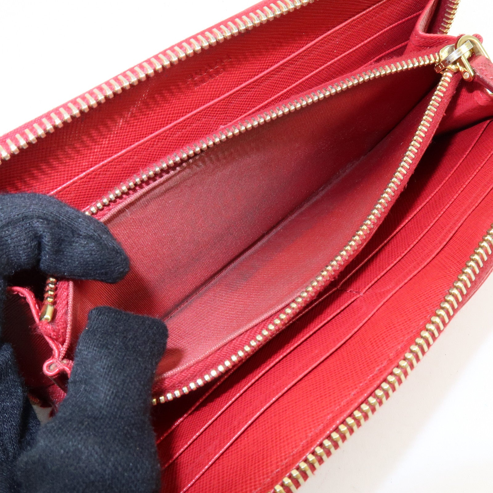 PRADA Saffiano Leather Cherry Round Zippy Long Wallet Red