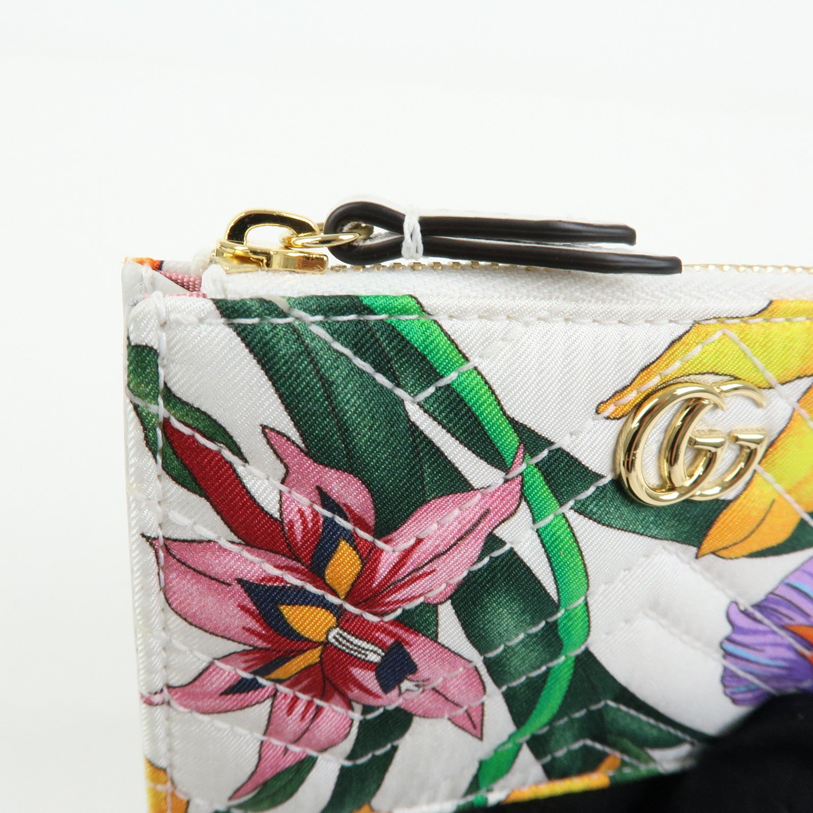 GUCCI GG Marmont FLora Double G Silk Coin Case Coin Purse White