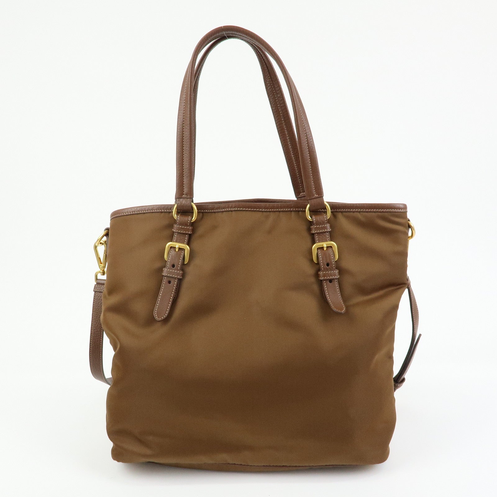 PRADA Logo Nylon Leather 2Way Bag Shoulder Bag Brown BR4991