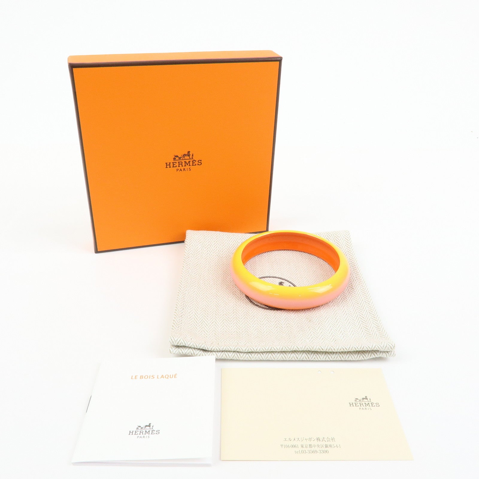 HERMES Fusion Lacquered Wood Bangle Bracelet Orange Pink