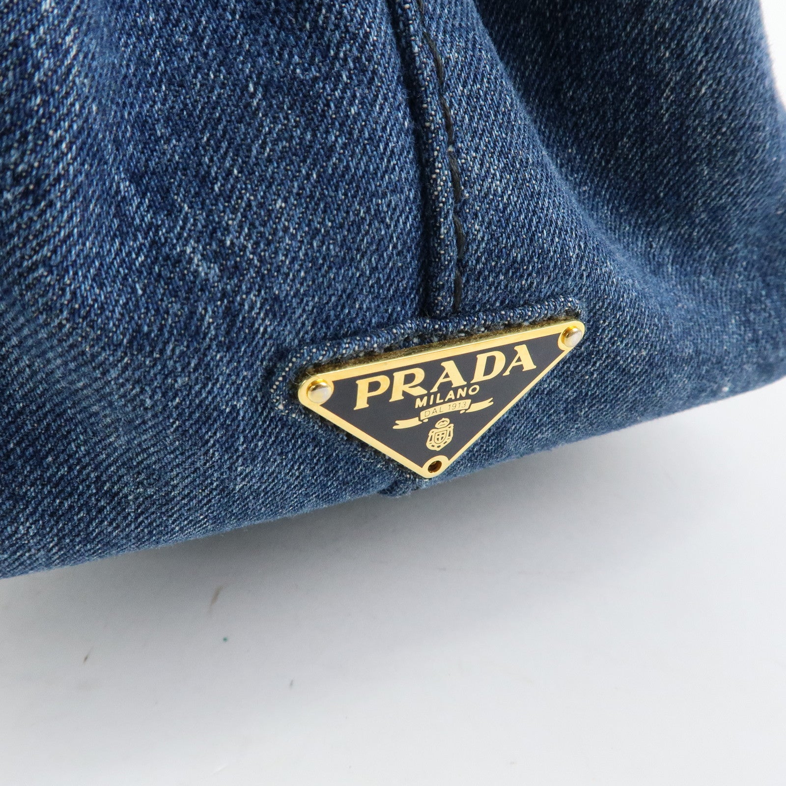 PRADA Canapa Triangle Logo Canvas 2Way Hand Bag Shoulder Bag Denim