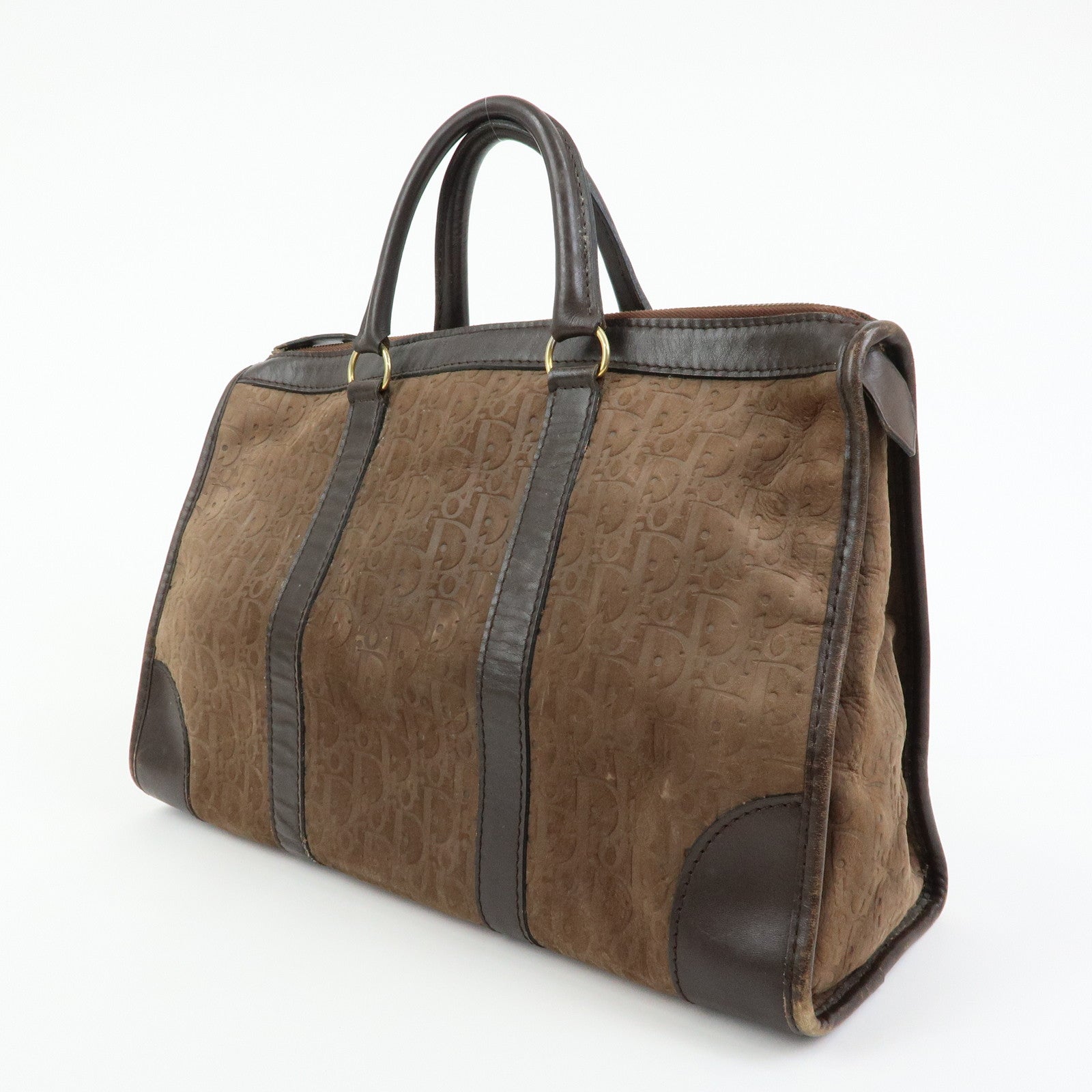 Christian Dior Trotter Suede Leather Boston Bag Hand Bag Brown