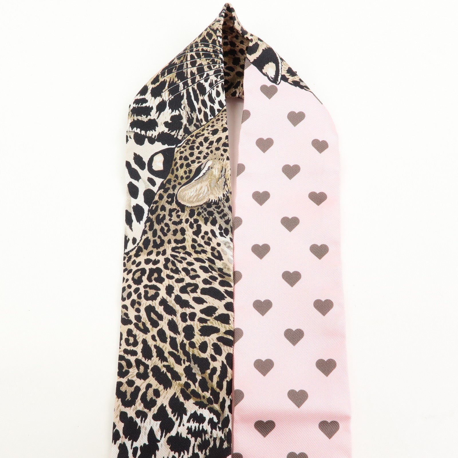 HERMES Twilly Silk 100% Scarf Jungle Love Love Pink Beige